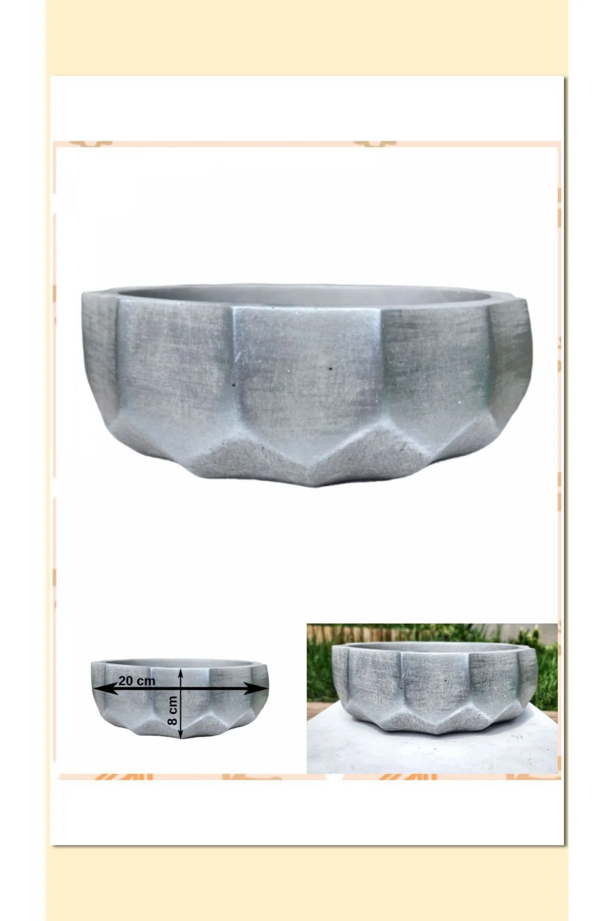 2 Adet Roma Dizayn Gri Beton Aranjman ve Bonsai Saksısı Çiçe Ağız