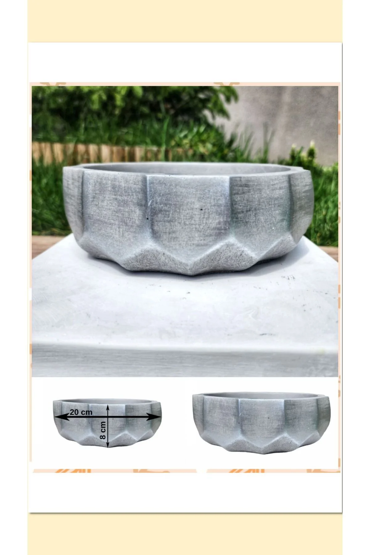 2 Adet Roma Dizayn Gri Beton Aranjman ve Bonsai Saksısı Çiçe Ağız