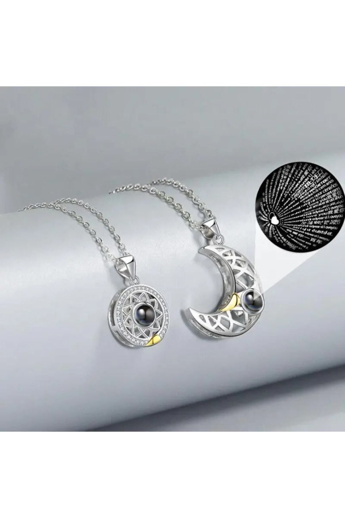 2 Adet Sevgili Kolyesi Mıknatıslı 100 Dilde Seni Seviyorum Projek