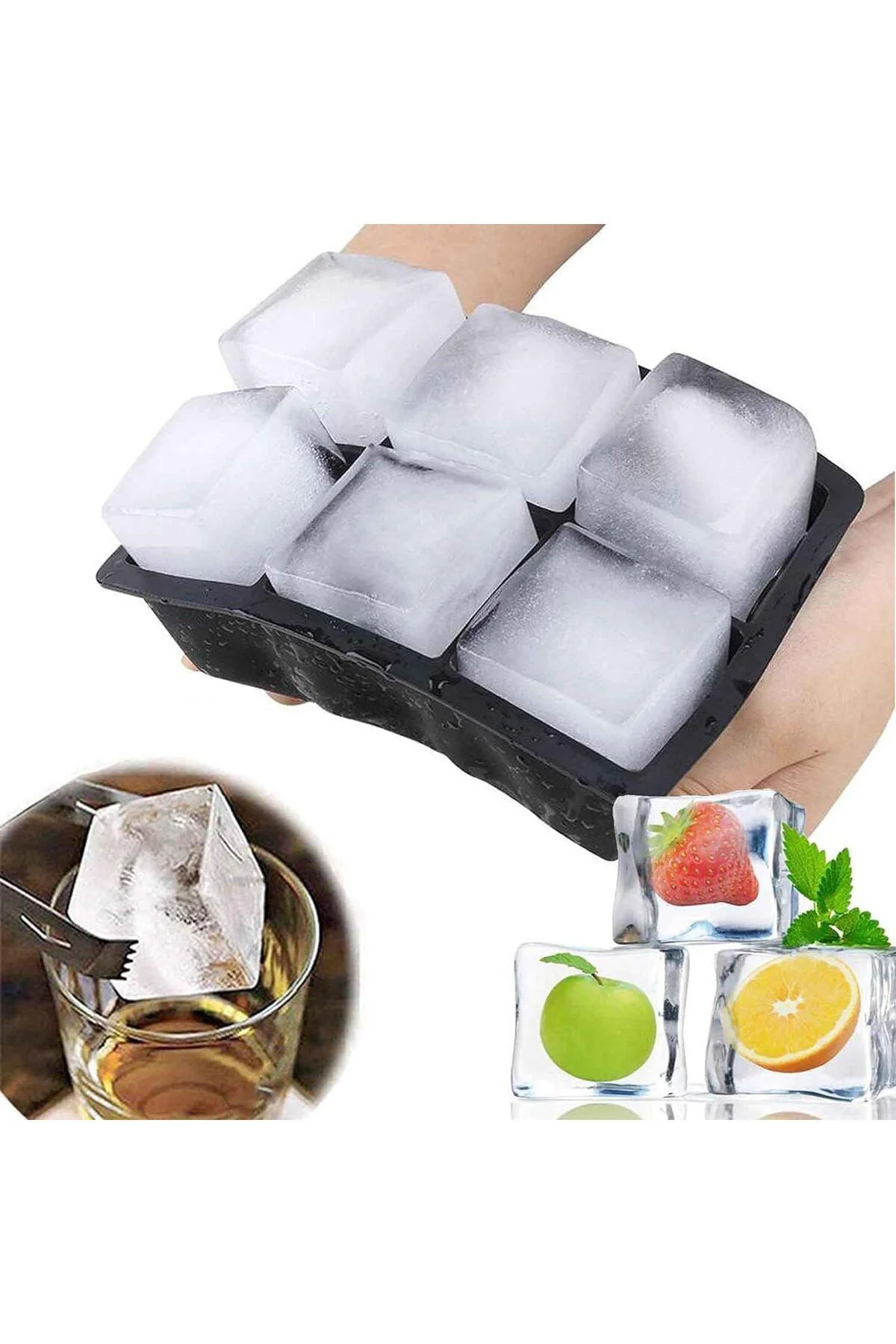 2 Adet Silikon 6'lı Kare Buz Kalıbı 5cm | Dev Buz Küpleri | Sunum
