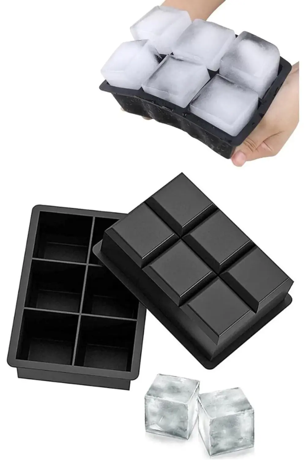 2 Adet Silikon 6'lı Kare Buz Kalıbı 5cm | Dev Buz Küpleri | Sunum