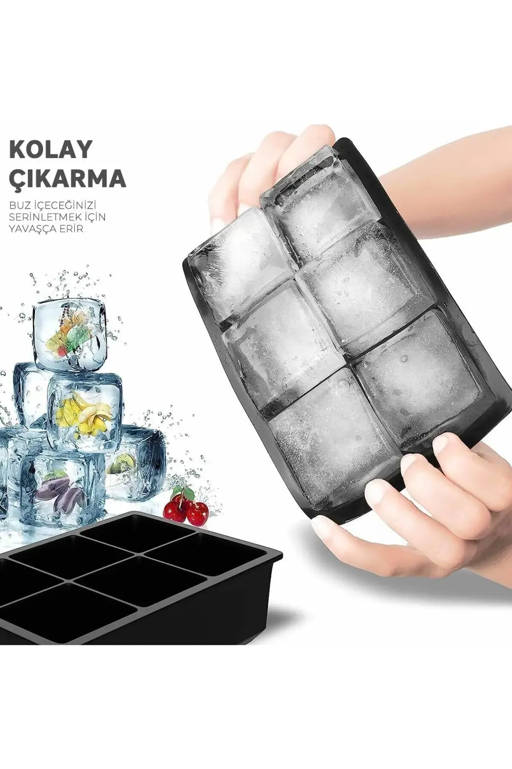 2 Adet Silikon 6'lı Kare Buz Kalıbı 5cm | Dev Buz Küpleri | Sunum