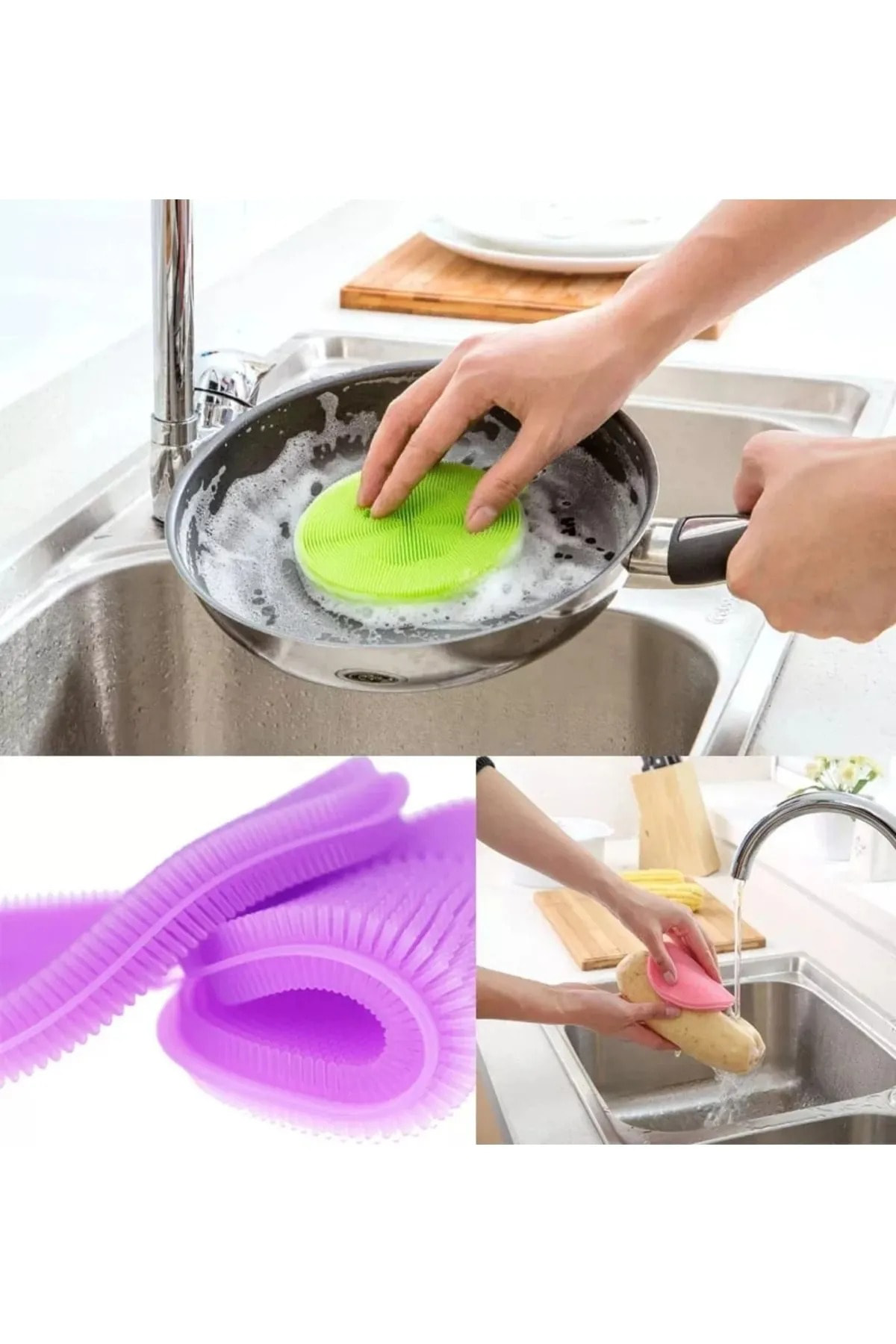 2 Adet Silikon Bulaşık Yıkama Fırçası Tükenmeyen
