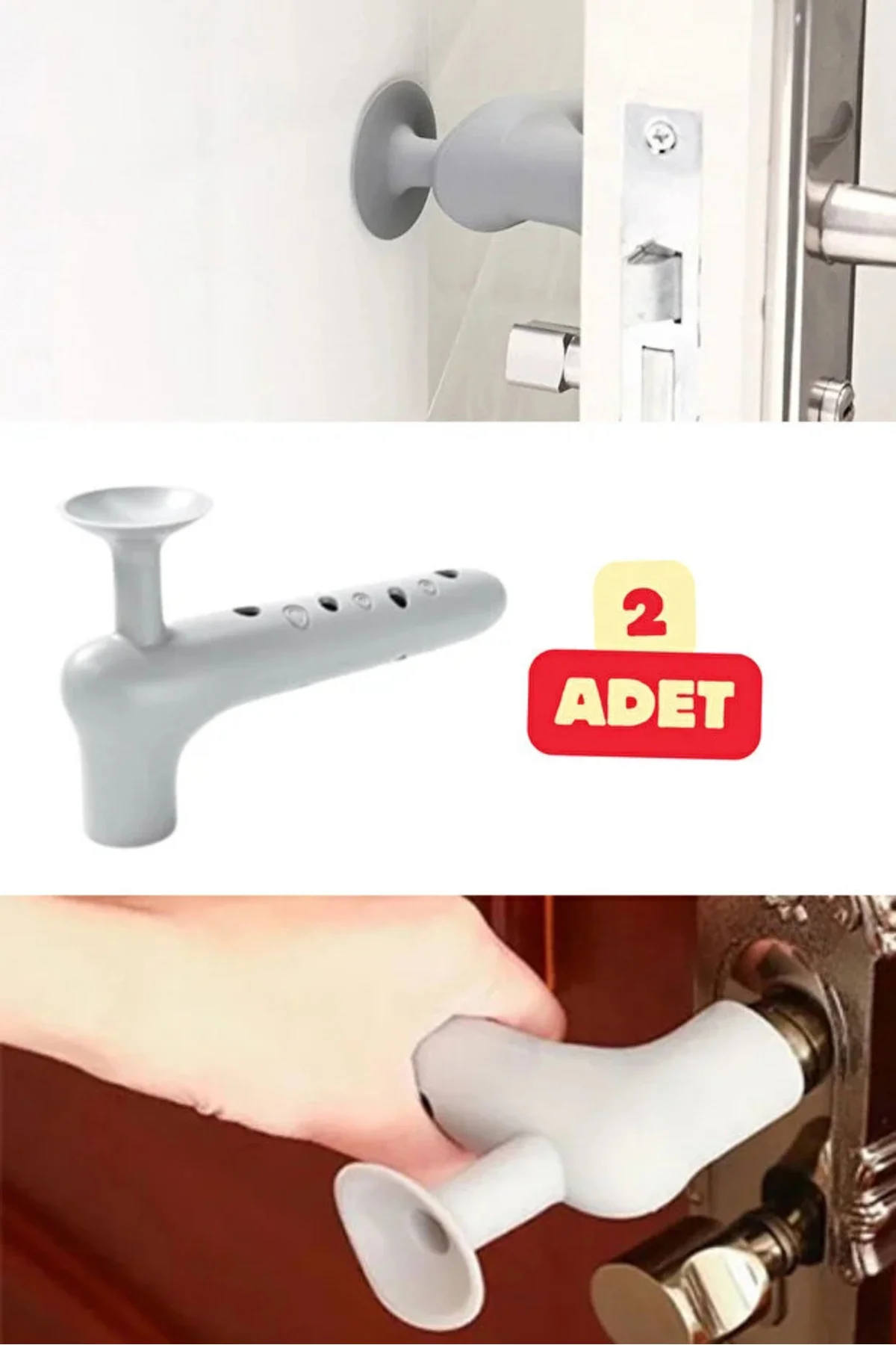 2 Adet Silikon Kapı Kolu Koruyucu Stoper Gri Kapı Arkası Duvar Ko