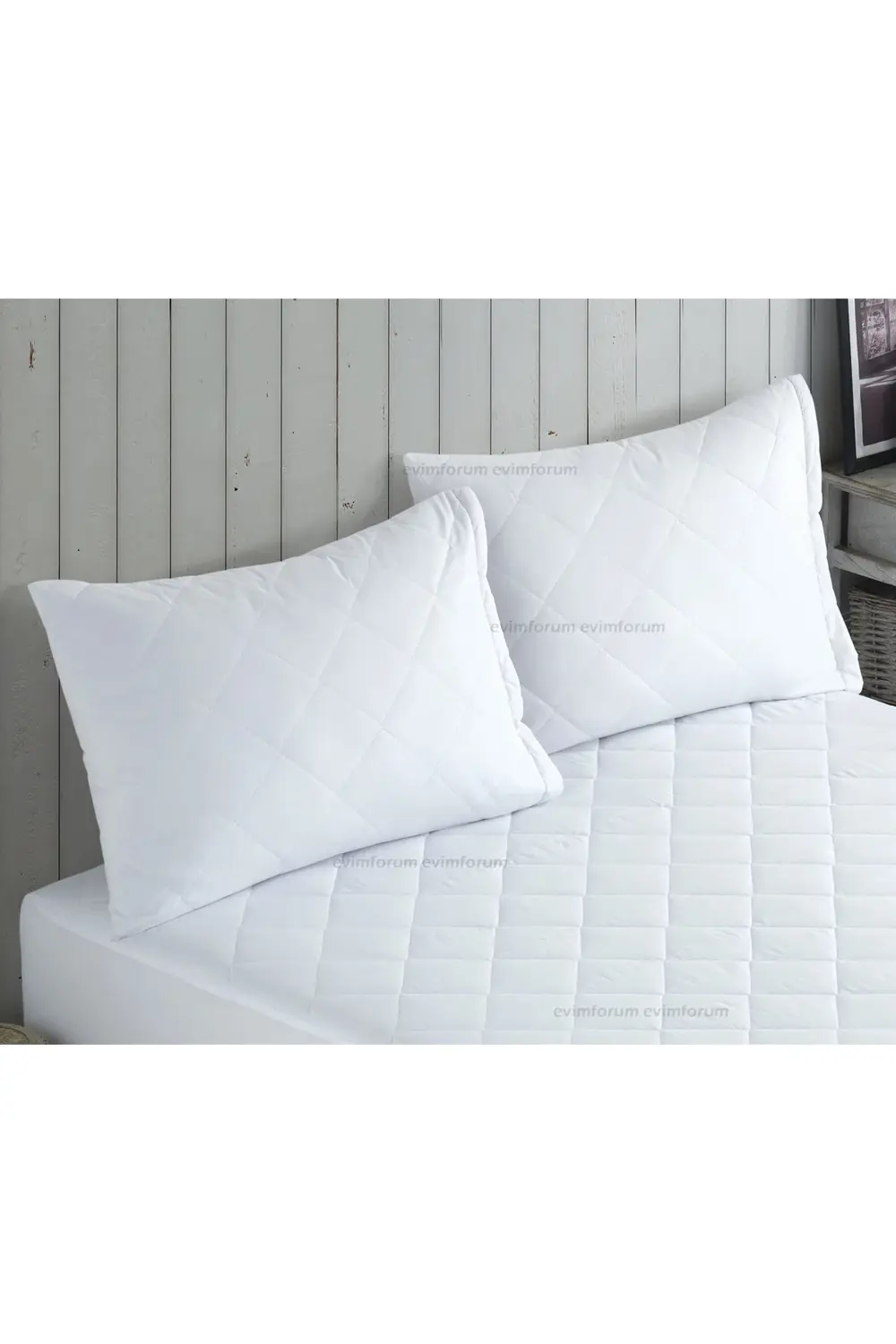 2 Adet Silikon Yastık Ve 2 Adet %100 Pamuk Kapitone Yastık Koruyu