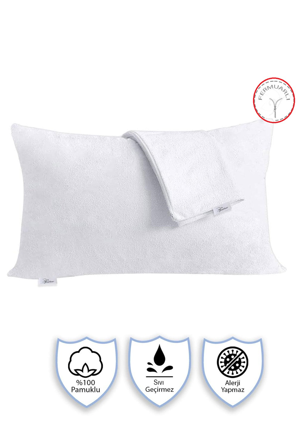 Private 2 Adet Sivi Su Geçirmez Terletmez %100 Pamuk Yastik Alezi Fermuar