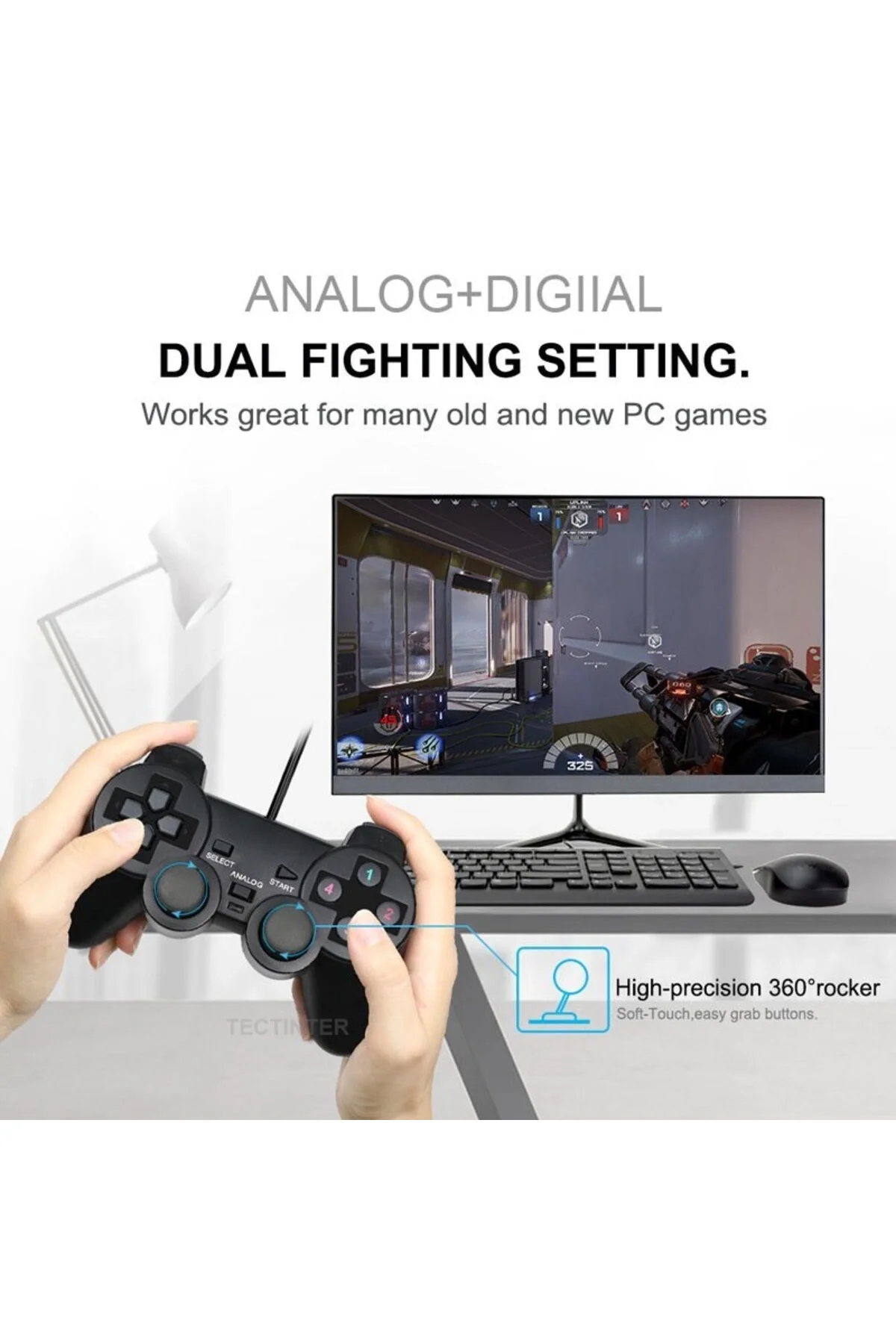 2 adet siyah bluetooth bağlantılı PC uyumlu titreşimli analog joystick oyun kolu