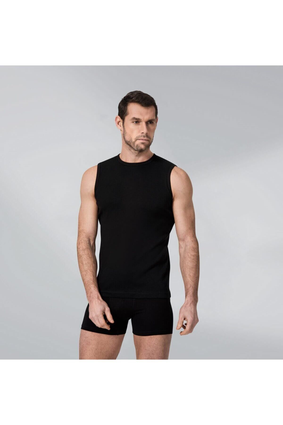 2 Adet Beyaz Renk Kolsuz Bisiklet Yaka Ribana Atlet