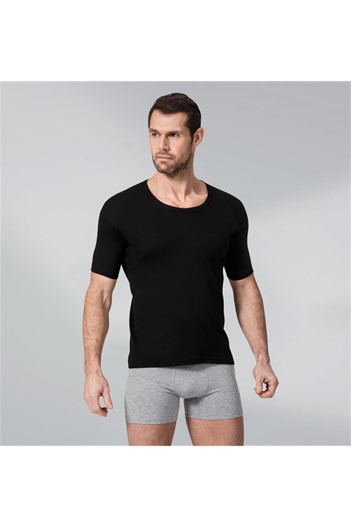 2 Adet Gri Renk Ribana Bisiklet Yaka Fanila