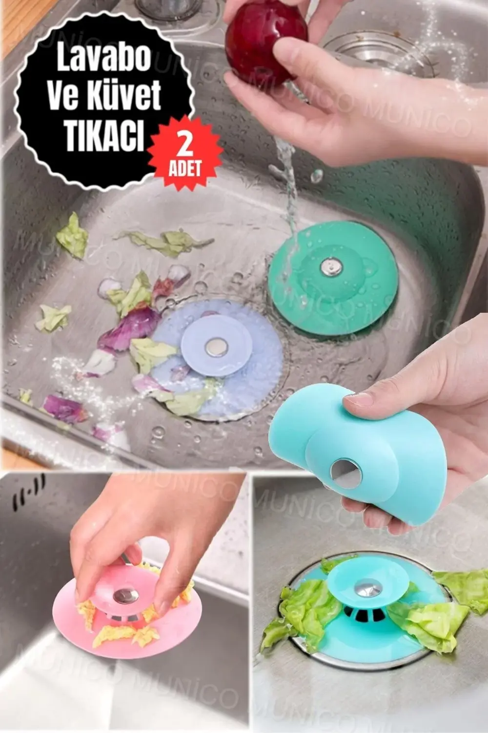 2 Adet Süzgeçli Banyo Gider Tıpası, Saç Tıkanmasını Önleyici Sili