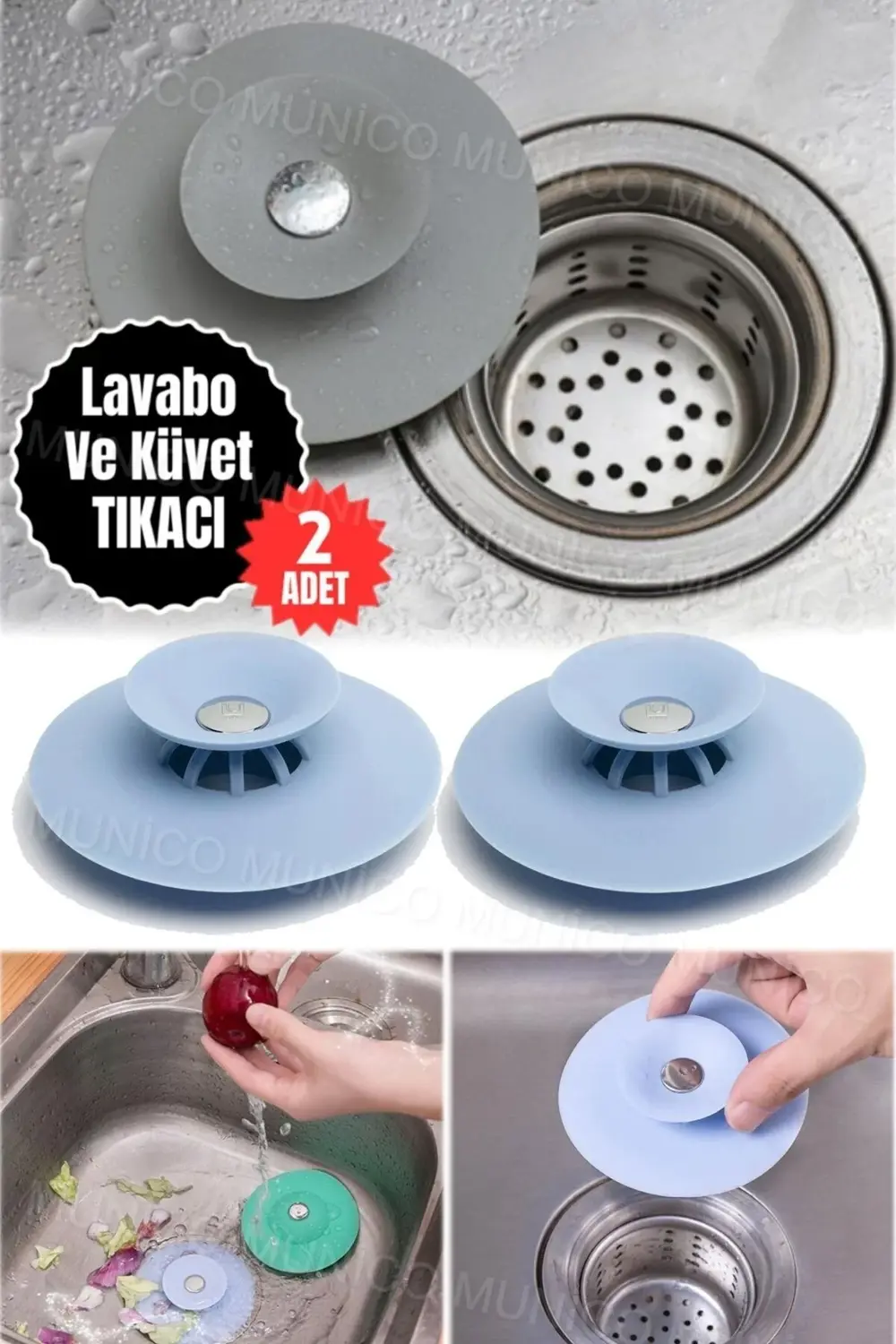 2 Adet Süzgeçli Banyo Gider Tıpası, Saç Tıkanmasını Önleyici Sili