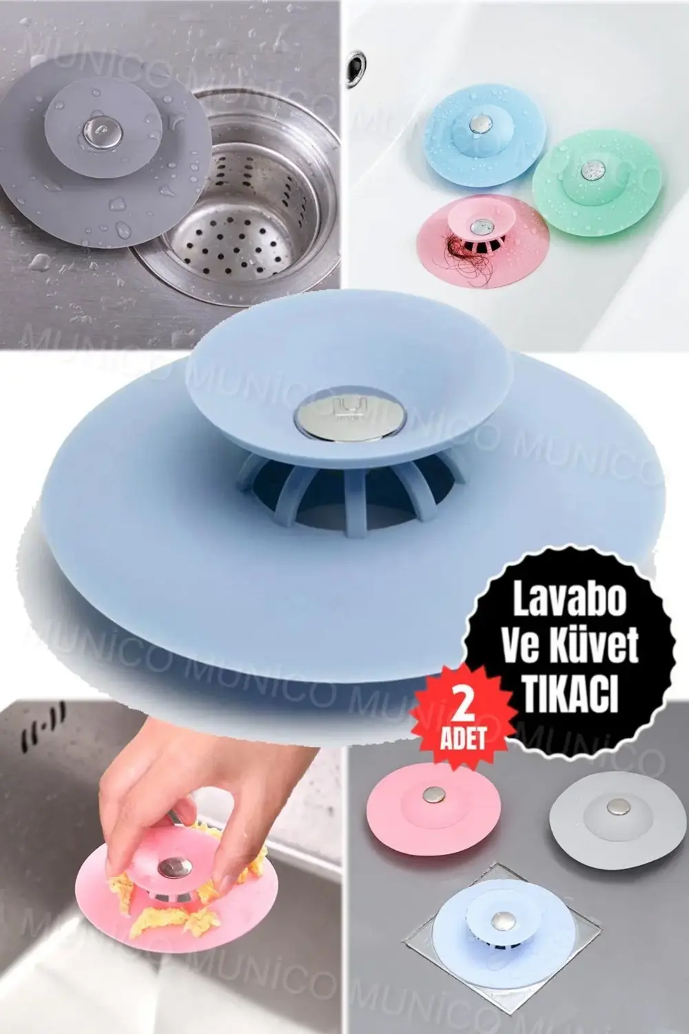 2 Adet Süzgeçli Banyo Gider Tıpası, Saç Tıkanmasını Önleyici Sili