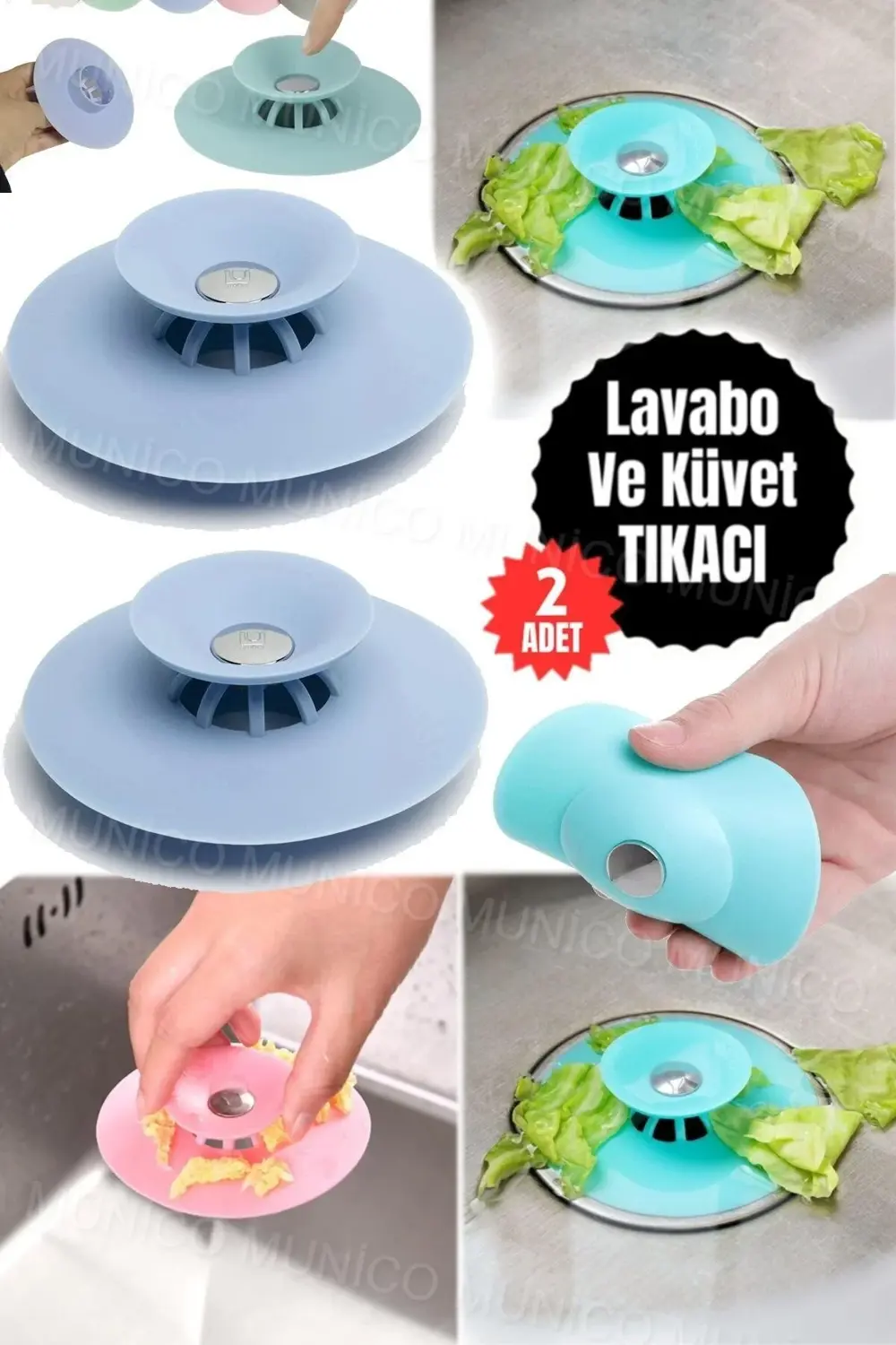 2 Adet Süzgeçli Banyo Gider Tıpası, Saç Tıkanmasını Önleyici Sili