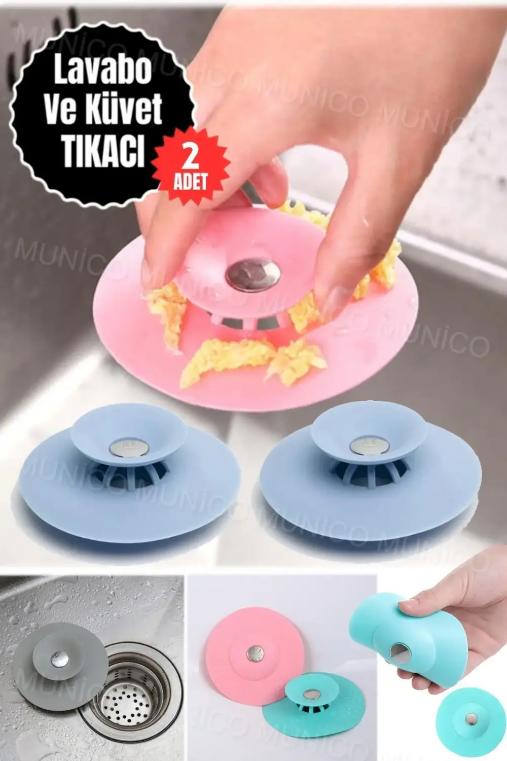 2 Adet Süzgeçli Banyo Gider Tıpası, Saç Tıkanmasını Önleyici Sili