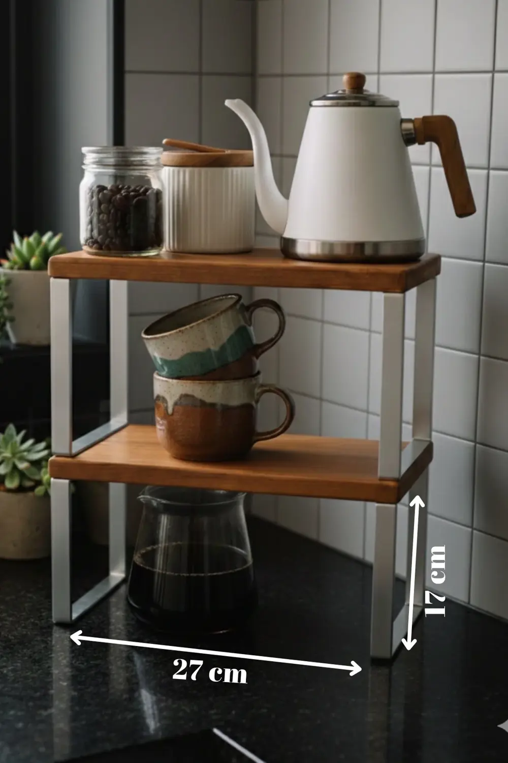 2 Adet Tezgah Üstü Ahşap Raf Kahve Köşesi Organizer Banyo Mutfak