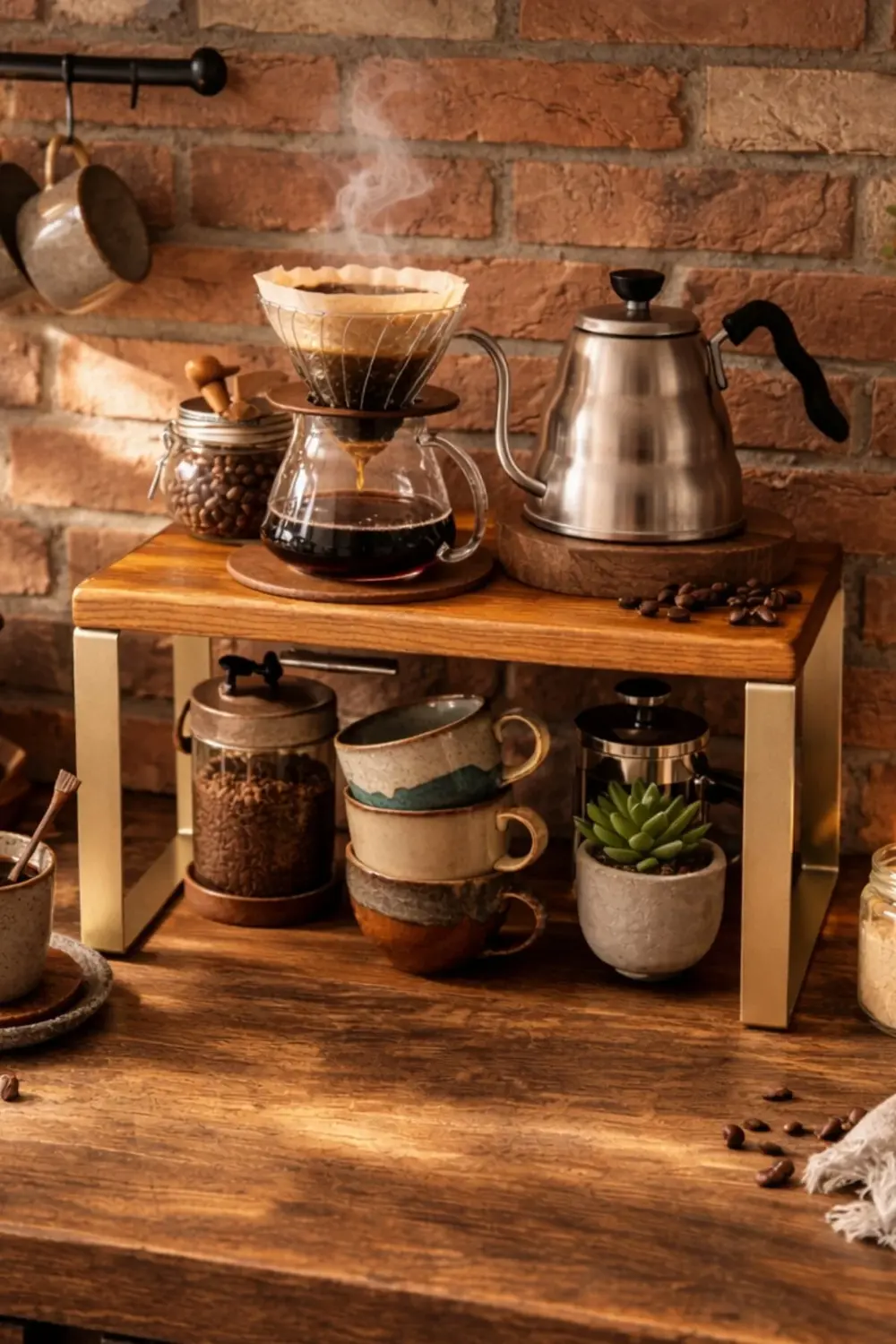 2 Adet Tezgah Üstü Ahşap Raf Kahve Köşesi Organizer Banyo Mutfak