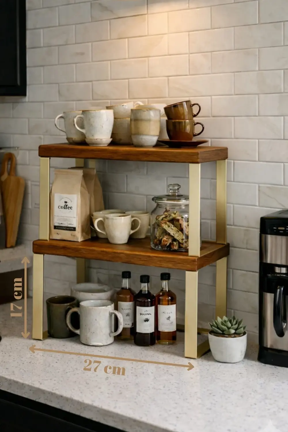 2 Adet Tezgah Üstü Ahşap Raf Kahve Köşesi Organizer Banyo Mutfak