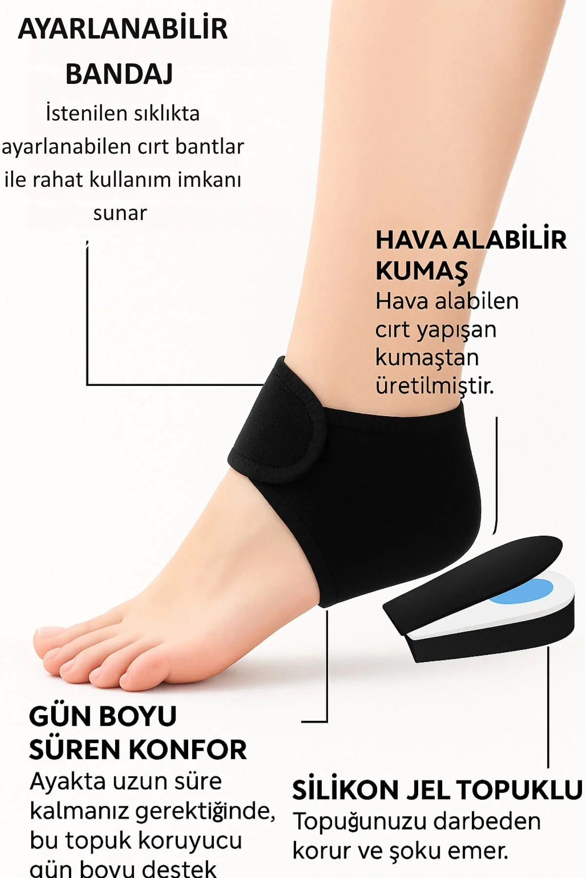 2 ADET Topuk Dikeni Silikon Tabanlı Ortopedik Çorap Ağrı Azaltıcı