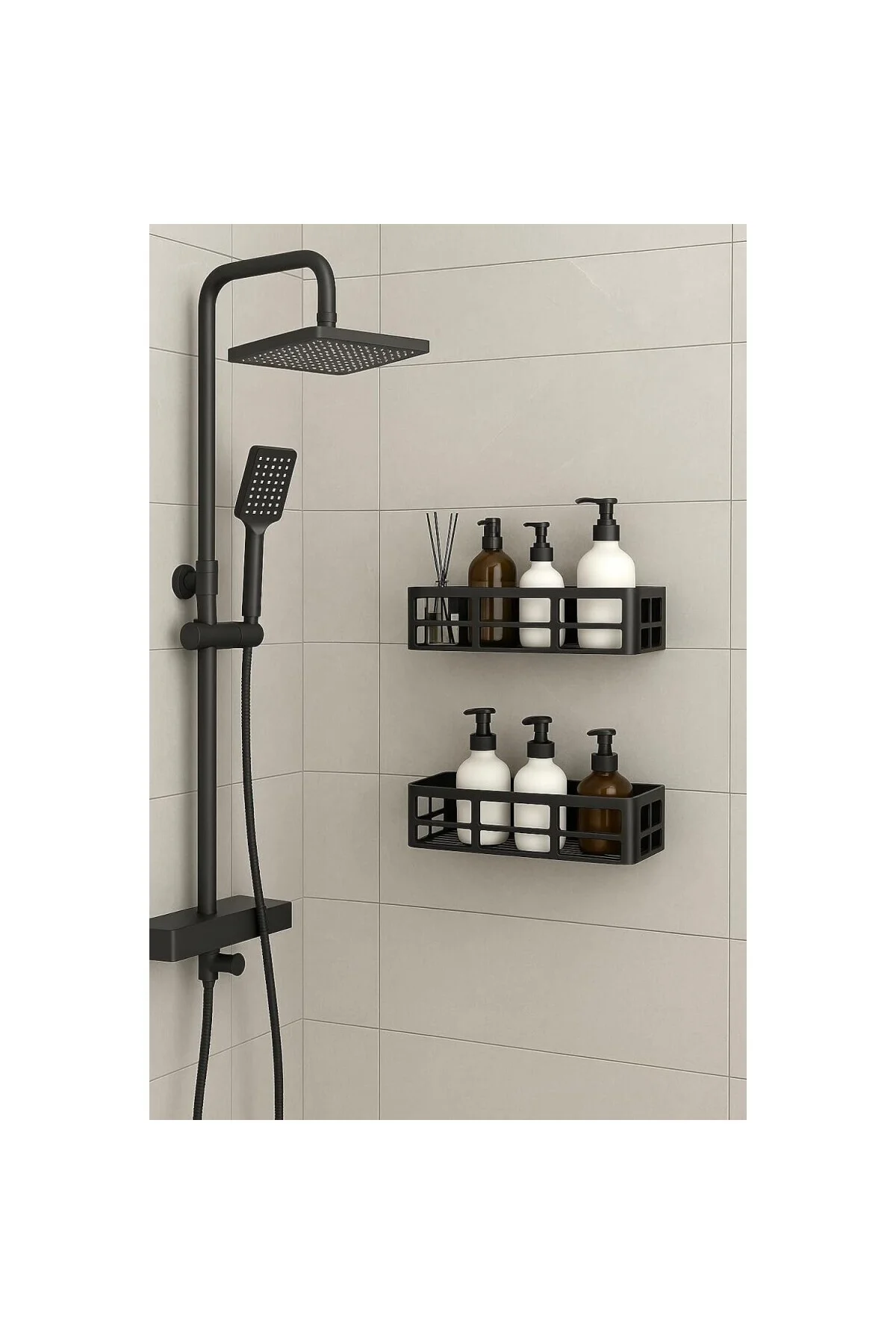 2 Adet Yapışkanlı Banyo Organizer Duş Rafı – Delmeden Montaj, Su 