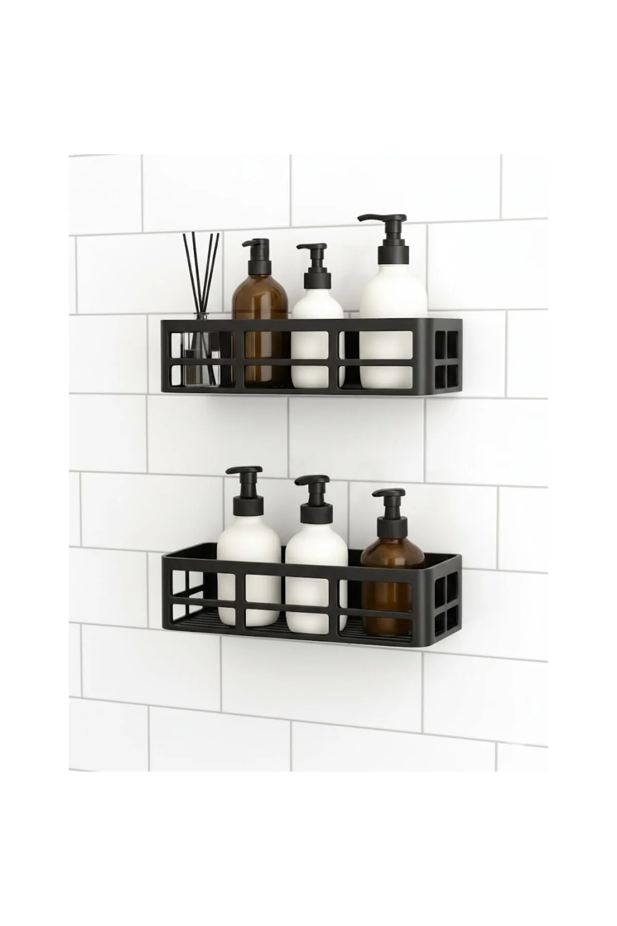 2 Adet Yapışkanlı Banyo Organizer Duş Rafı – Delmeden Montaj, Su 