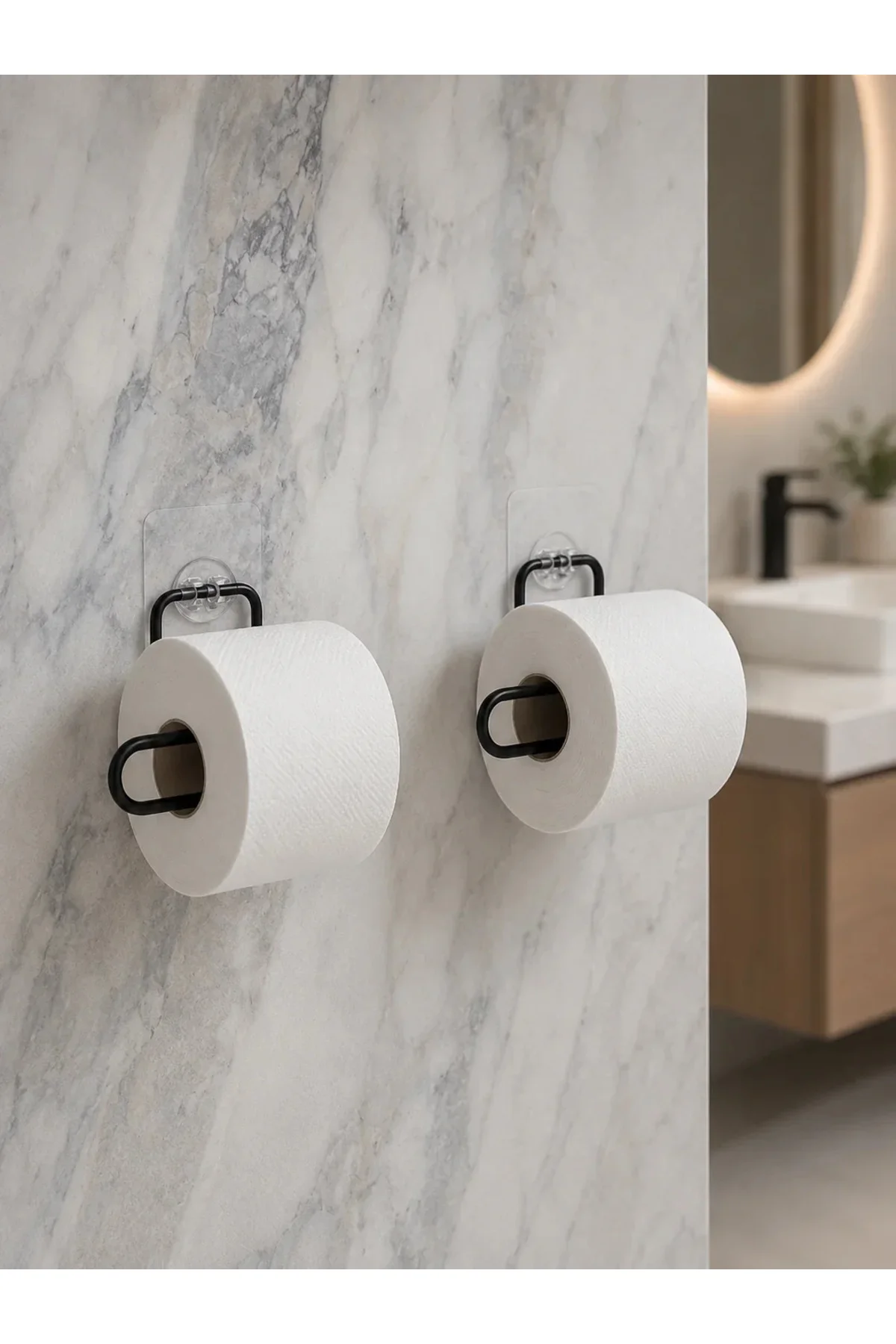2 Adet Yapışkanlı WC Kağıtlık Siyah Metal Pratik Duvar Tipi Rulo Tutucu