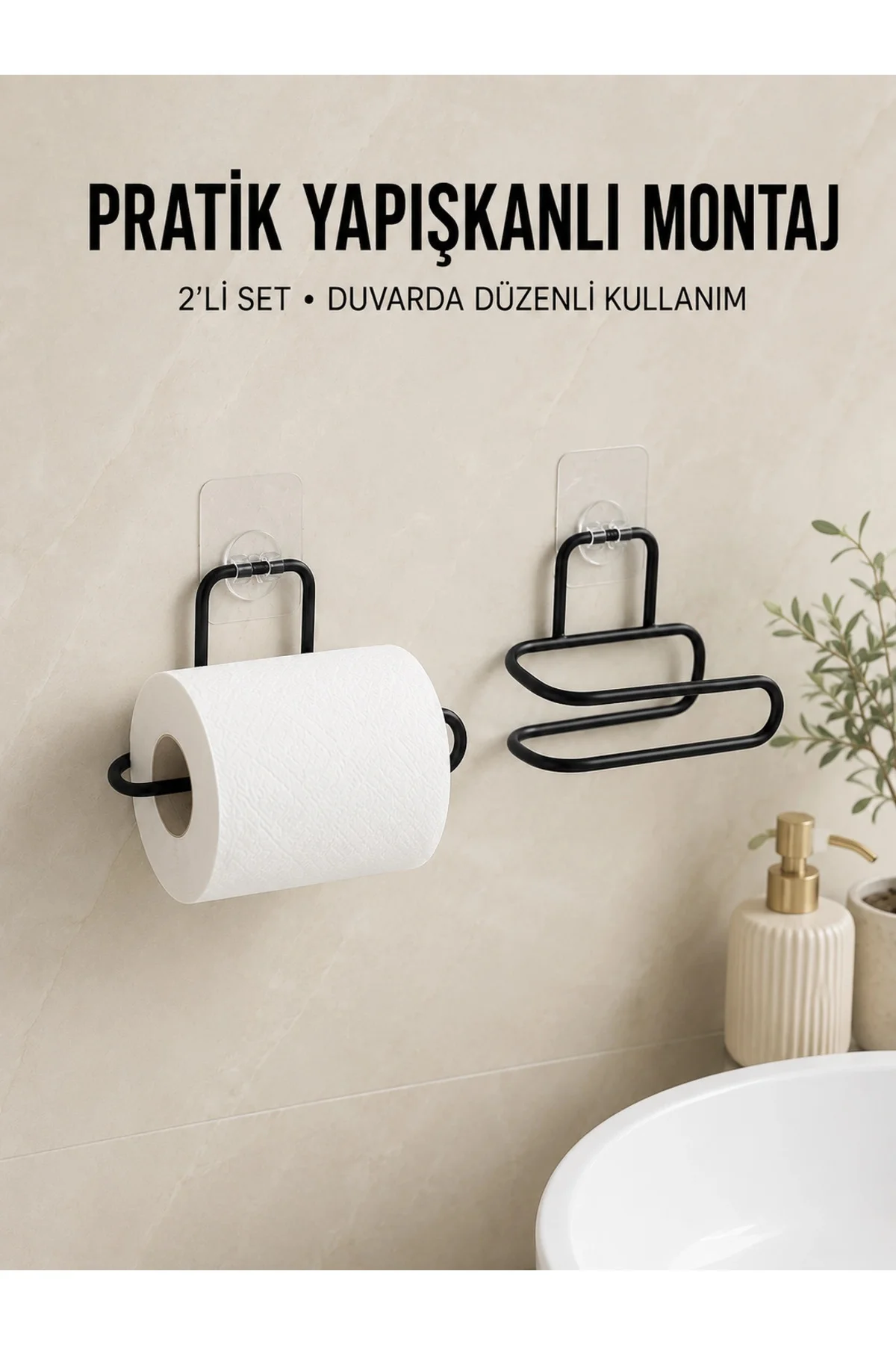 2 Adet Yapışkanlı WC Kağıtlık Siyah Metal Pratik Duvar Tipi Rulo Tutucu 2 Adet Yapışkanlı WC Kağıtlık Siyah Metal Pratik Duvar Tipi Rulo Tutucu