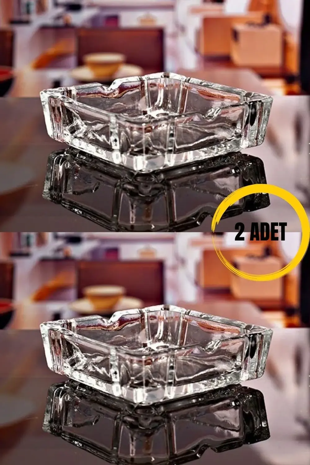 2 Adet Yeni Model Kristal Cam Kare Küllük 11 Cm