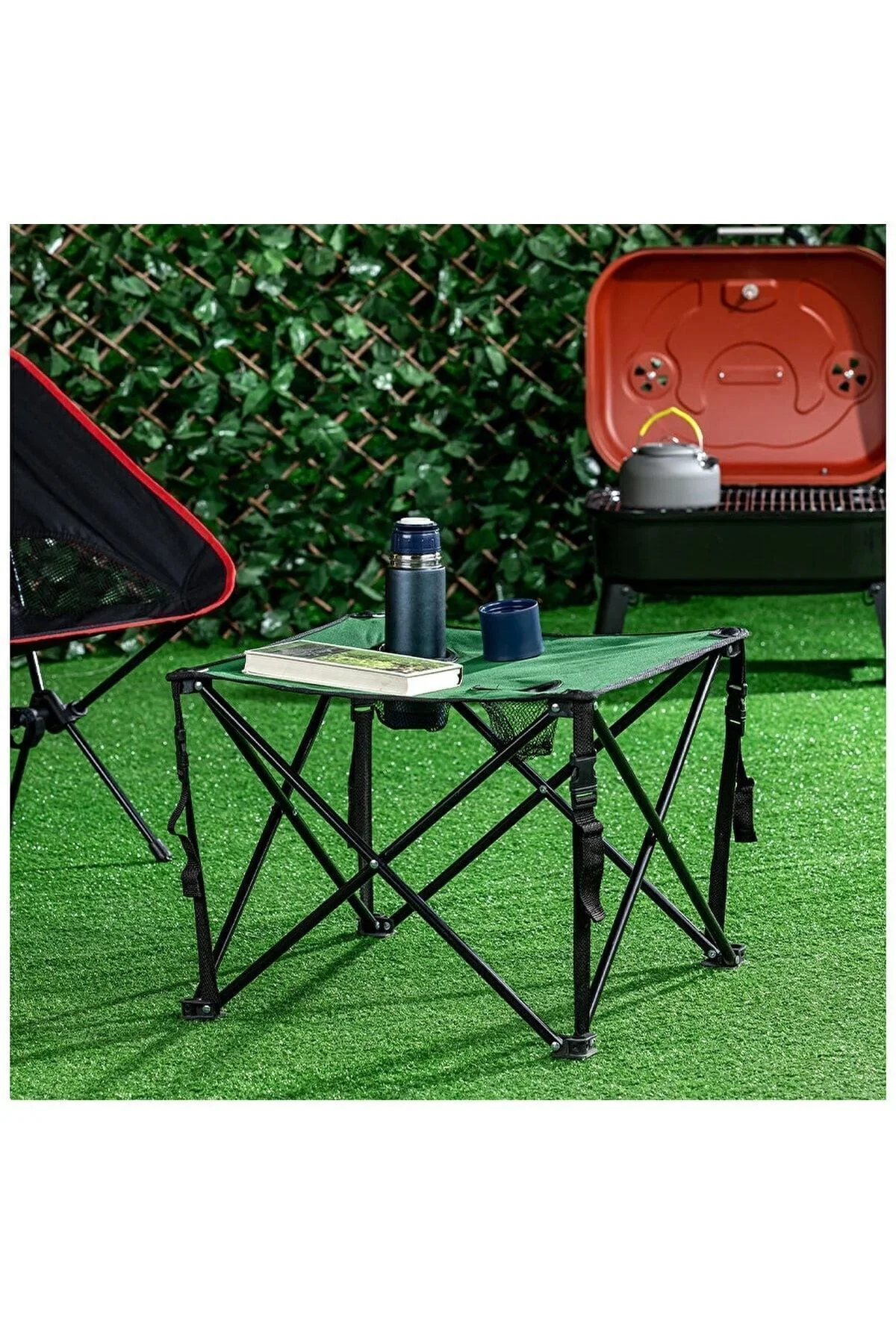 2 Adet Yeşil Katlanır Kamp Sandalyesi Ve Katlanır Kamp Masası 47 