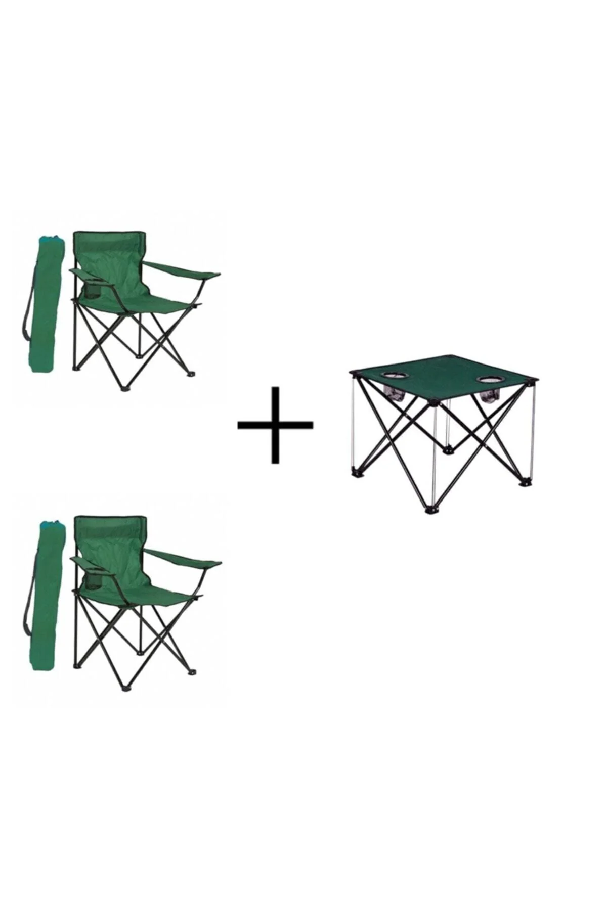 2 Adet Yeşil Katlanır Kamp Sandalyesi Ve Katlanır Kamp Masası 47 
