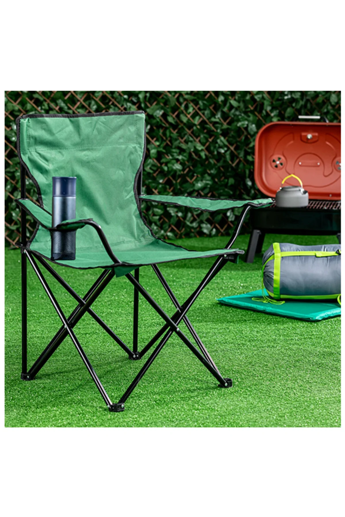 2 Adet Yeşil Katlanır Kamp Sandalyesi ve 1 Adet Yeşil Katlanır Ka