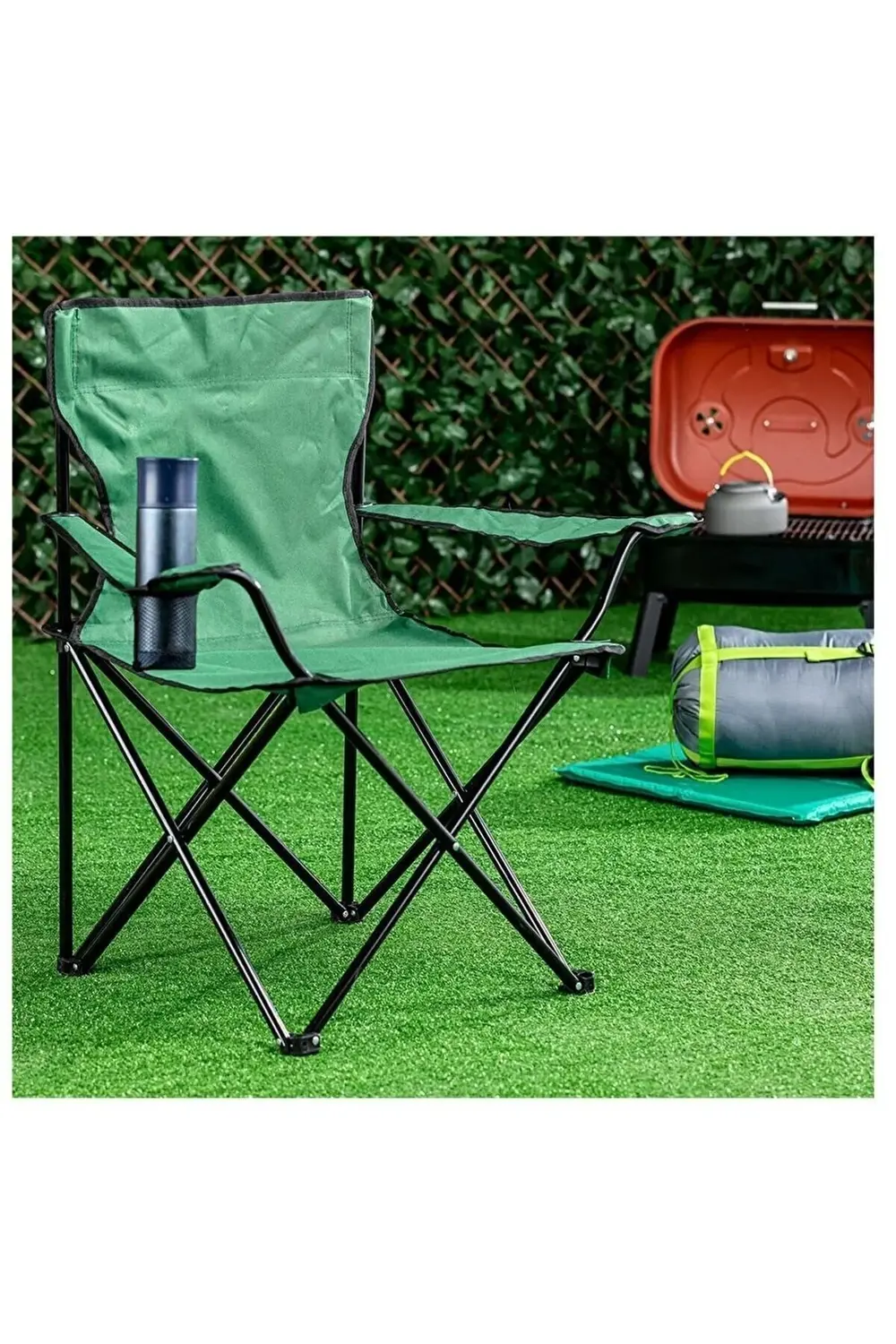 Metinler Store 2 Adet Yeşil Katlanır Kamp Sandalyesi Ve Katlanır Kamp Masası 47