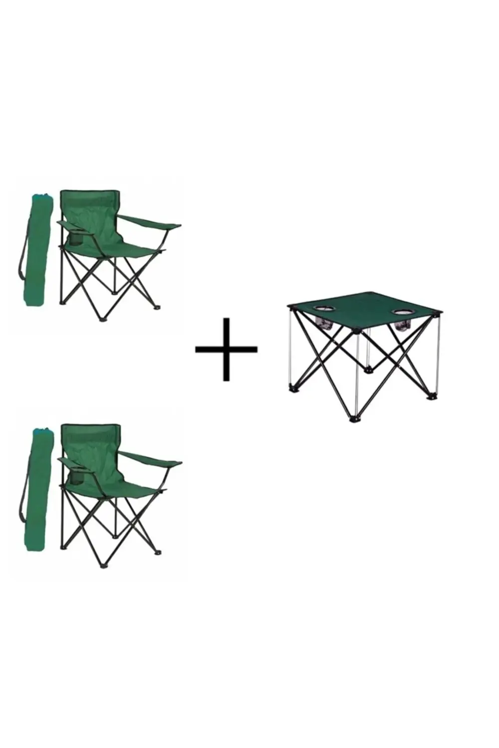 Metinler Store 2 Adet Yeşil Katlanır Kamp Sandalyesi Ve Katlanır Kamp Masası 47