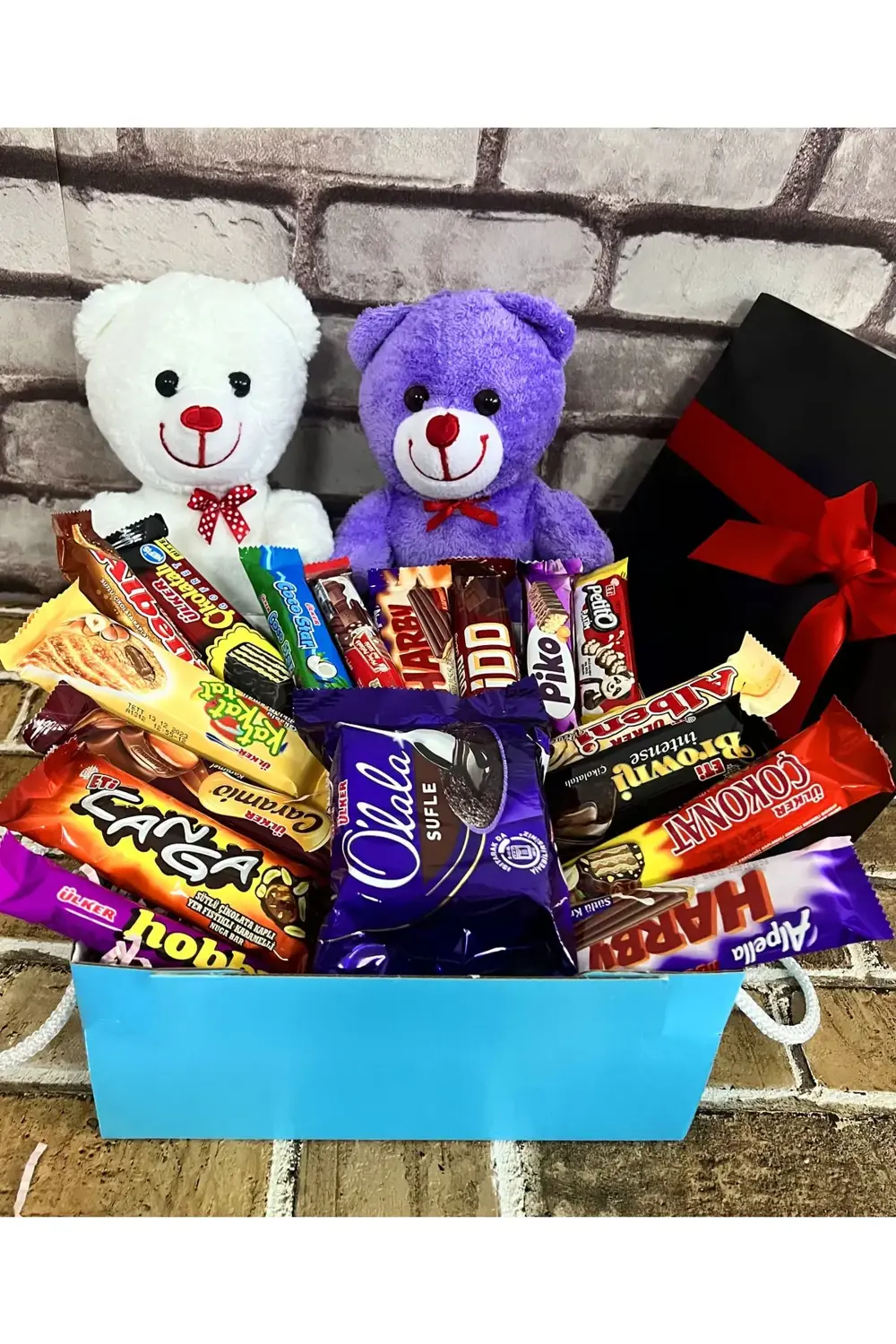 2 Ayıcık Ve Çikolata Dolu Hediye Kutusu - Sevgiliye Hediye - Sevg