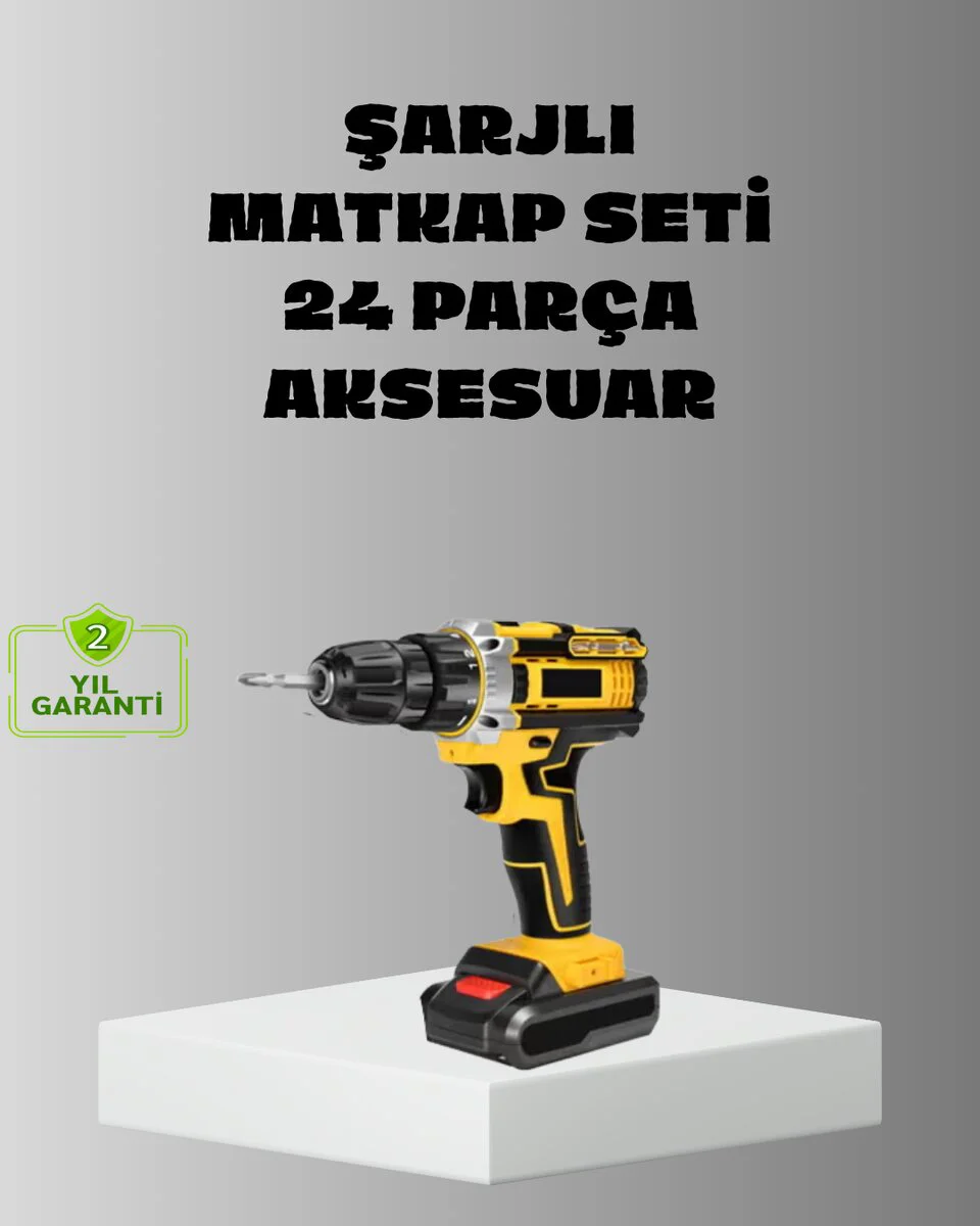 2 Bataryalı LED Şarjlı Darbeli Matkap Seti – 24W Güç 24 Parça Aksesuar