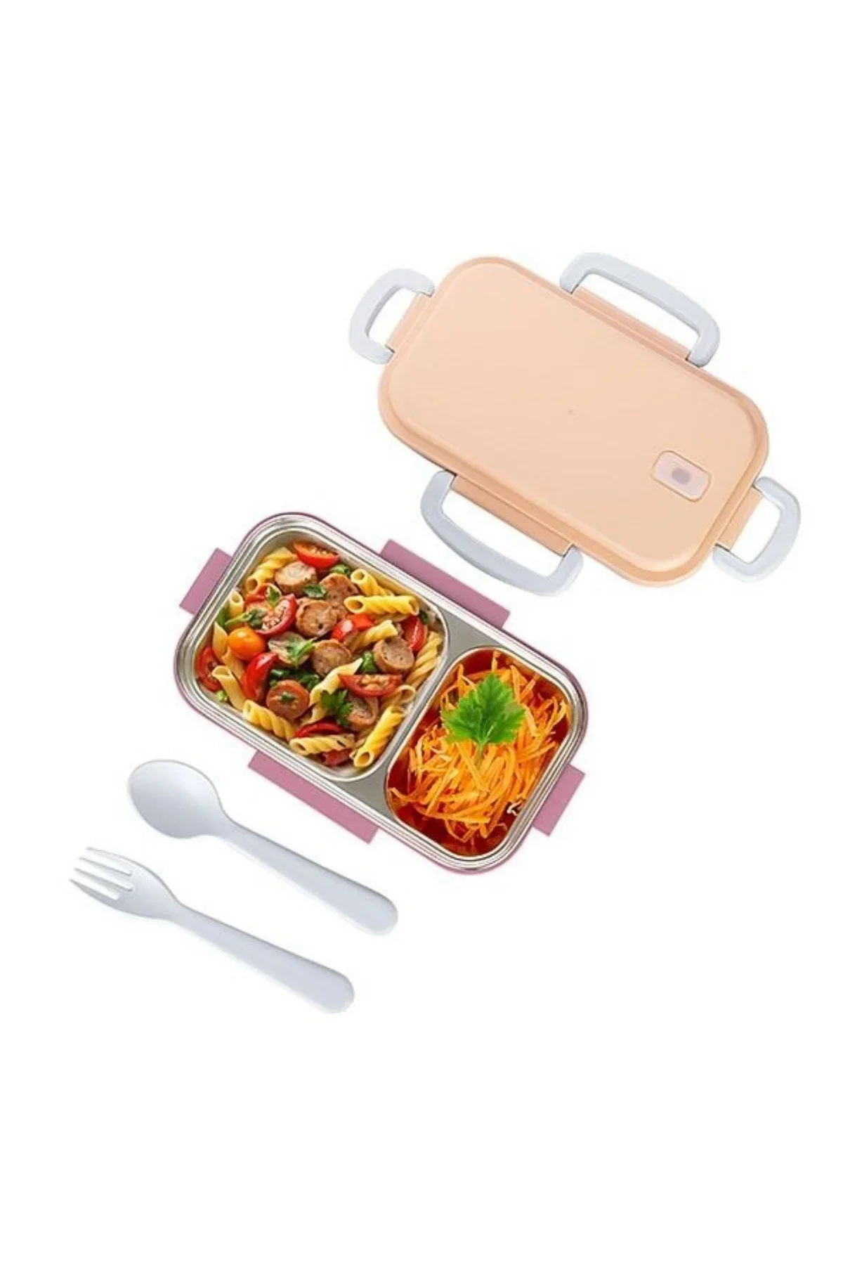 2 Bölmeli 150-300 Ml Paslanmaz Çelik Yemek Kabı Beslenme Kabı Yiyecek Saklama Kabı