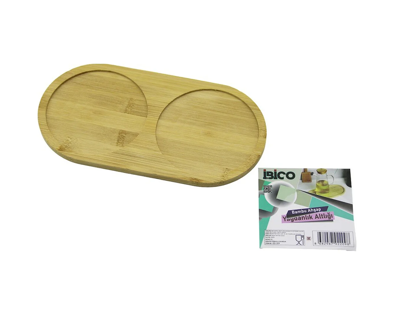 2 Bölmeli Oval Ahşap Bambu Yağdanlık Altlık Mini Tepsi 12 X 23.4 