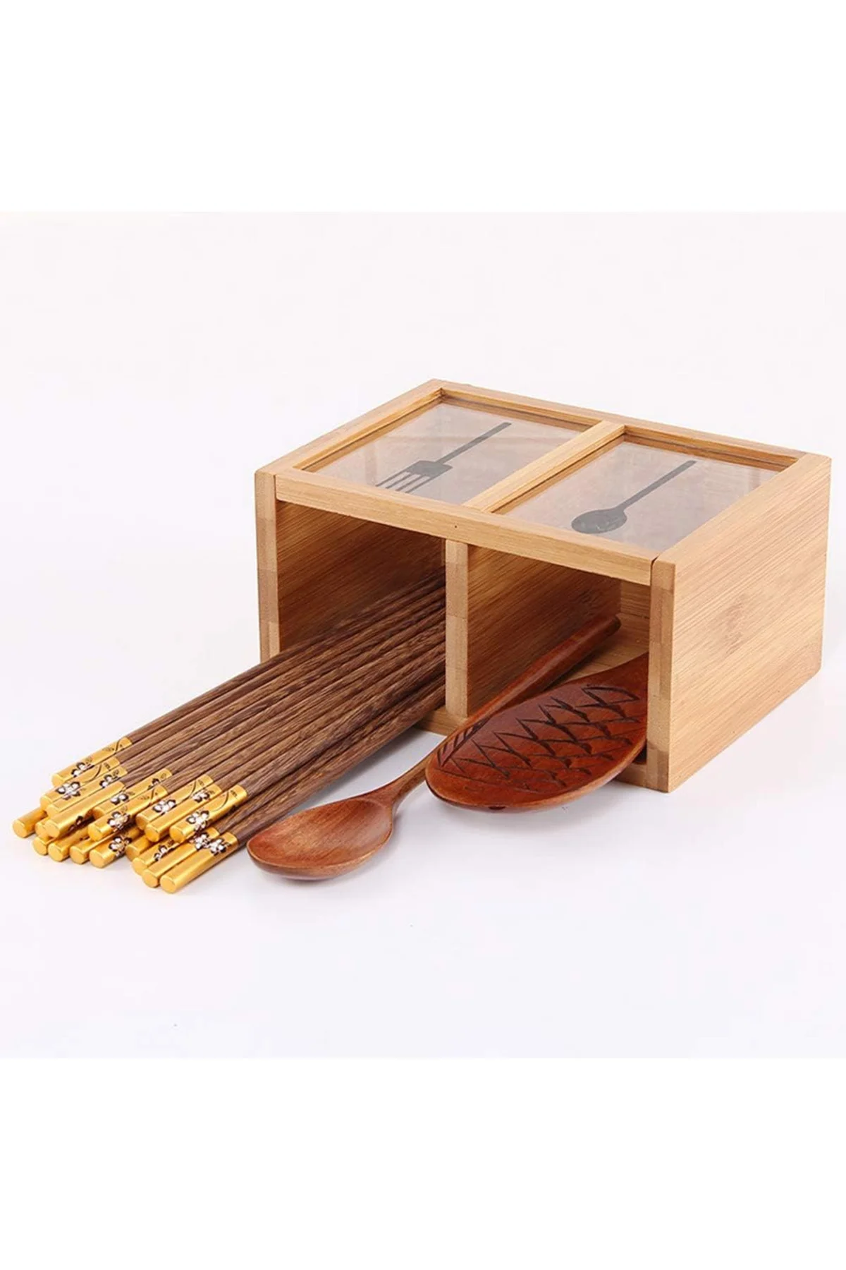 2 Bölmeli, Rustik Mutfak Gereçleri, Bıçak Kaşığı, Çubuklar. Mutfa