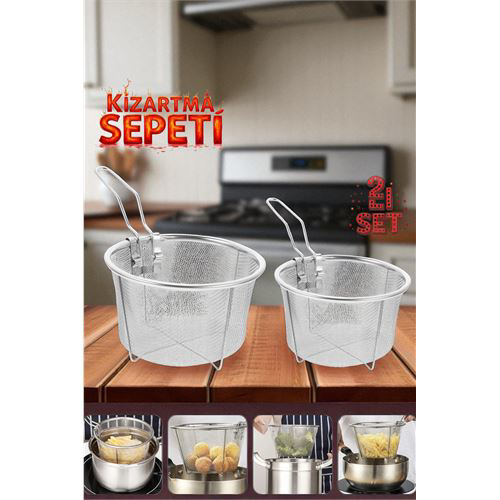 2 Boy Kızartma Süzgeci Patates Kızartma Filtresi 304 Paslanmaz Çe