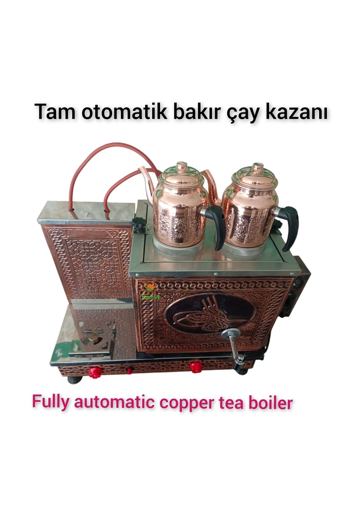 2 Demlikli Bakır Çay Ocağı Osmanlı Tuğra model Bakır Çay Kazanı E