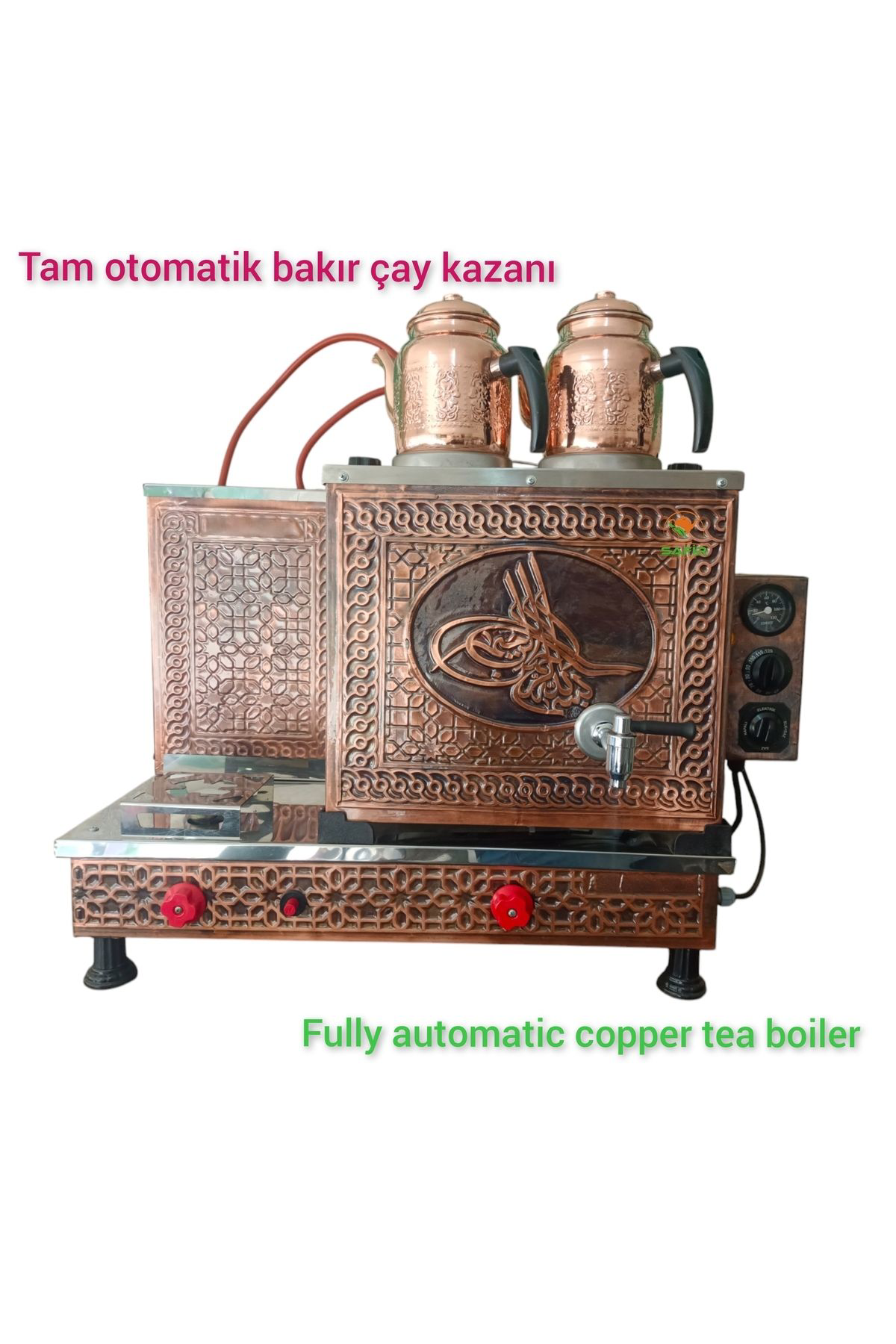 2 demlikli Bakır çay ocağı Tuğra Model 2 Gözlü Bakır Çay Kazanı E