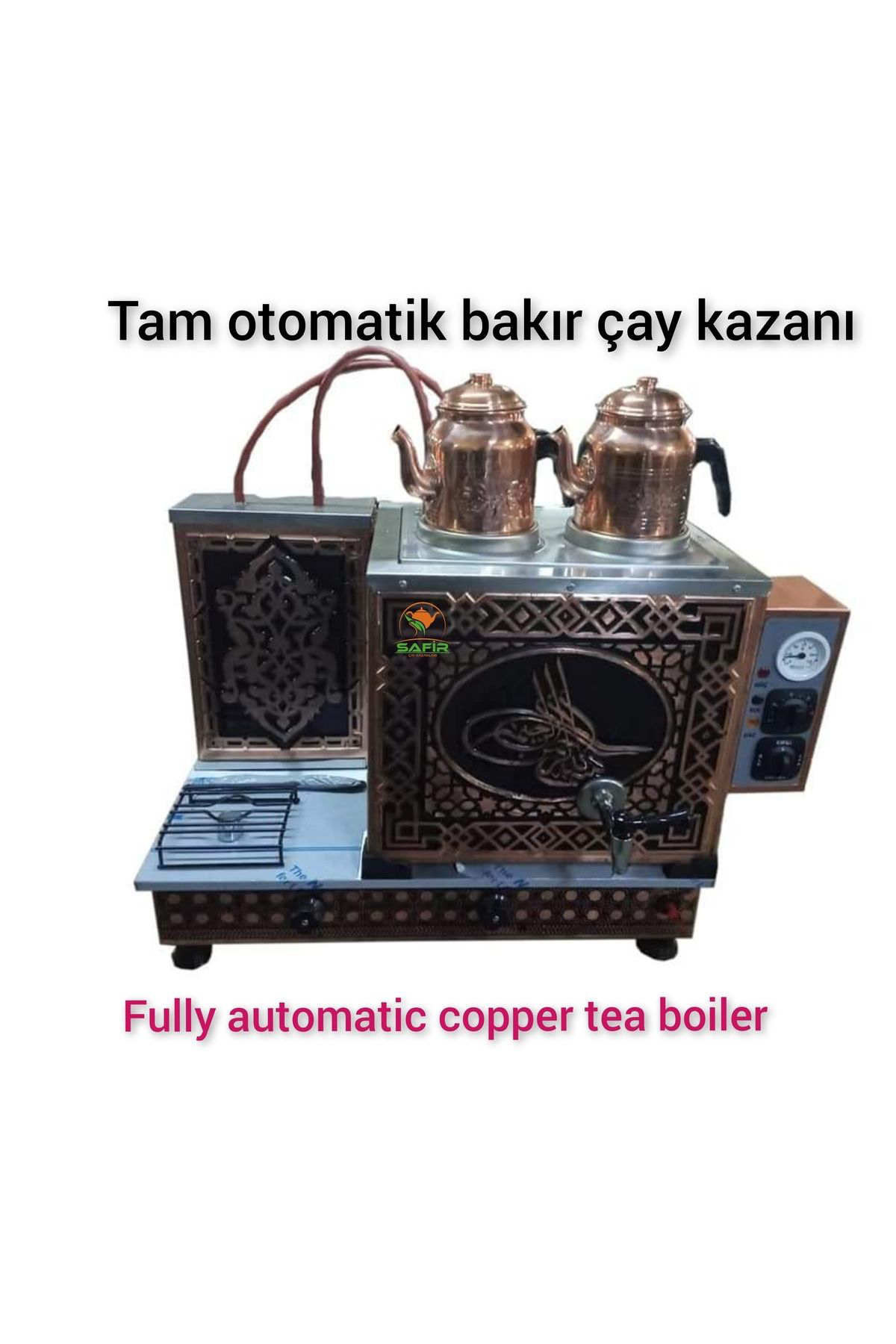 2 demlikli Bakır çay ocağı Tuğra Model 2 Gözlü Bakır Çay Kazanı S