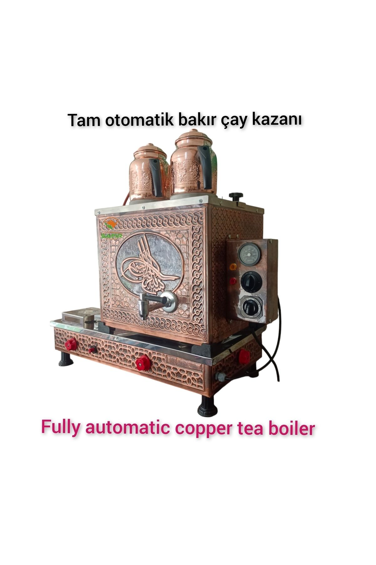 2 Demlikli Bakır Çay Ocağı Osmanlı Tuğra model Bakır Çay Kazanı E