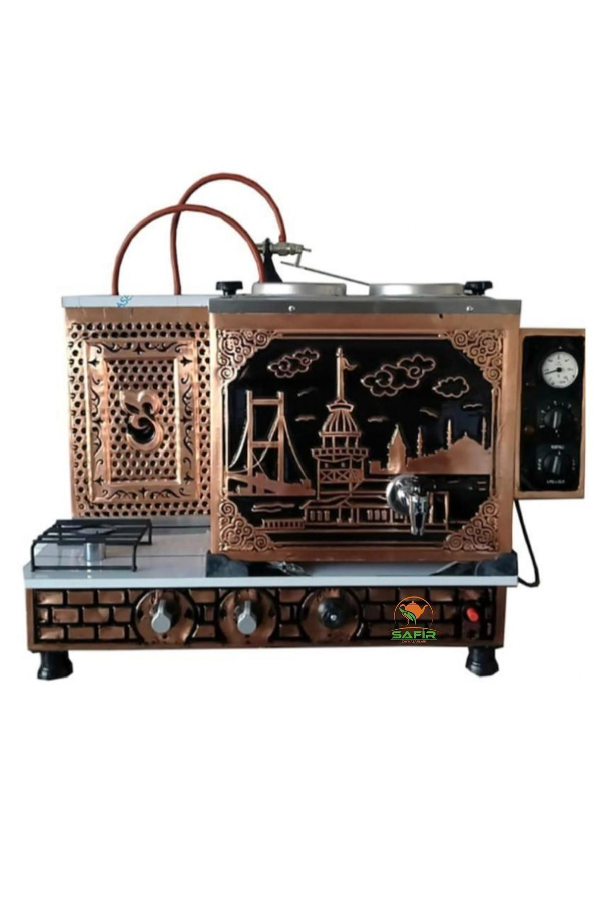 Safir 2 Demlikli Bakir Çay Ocaği Tamotomatk Doğalgazli Ce Belgeli Gazme