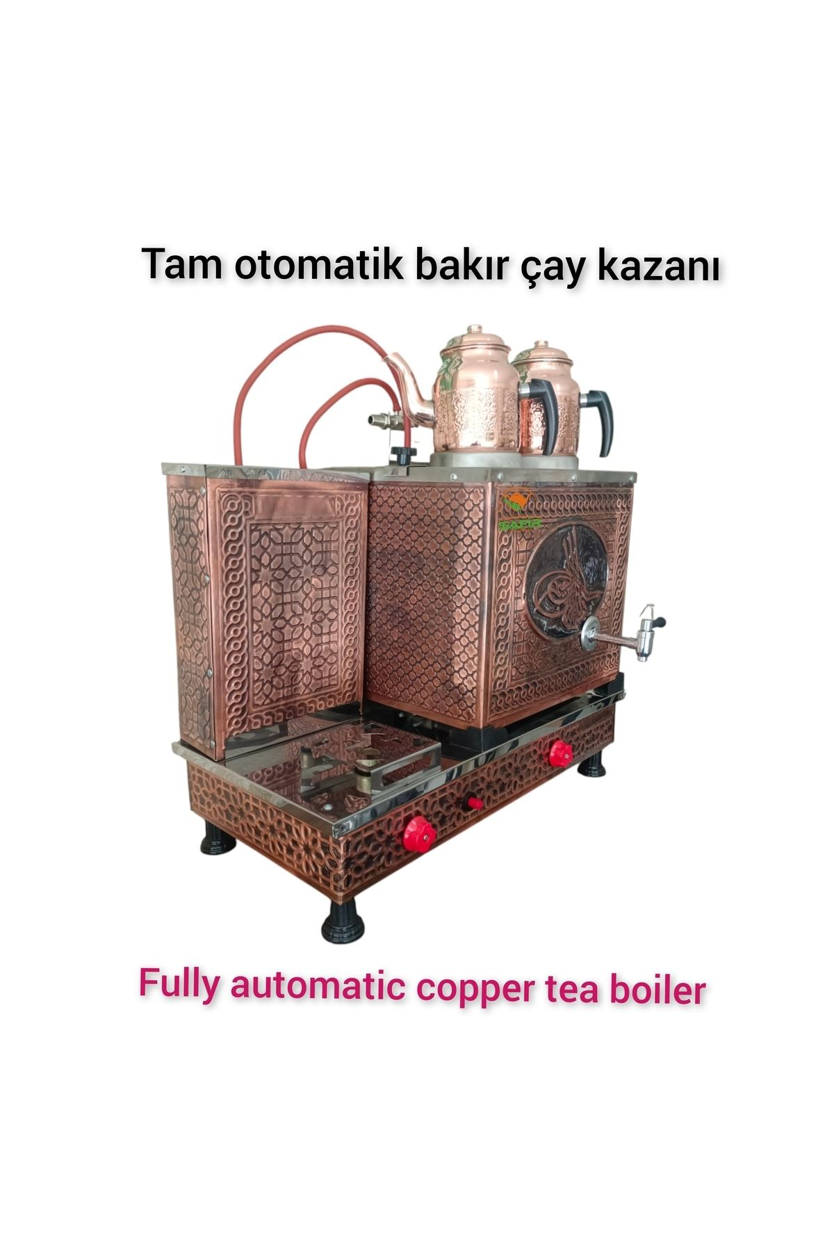2 Demlikli Bakır Çay Ocağı Osmanlı Tuğra model Bakır Çay Kazanı E
