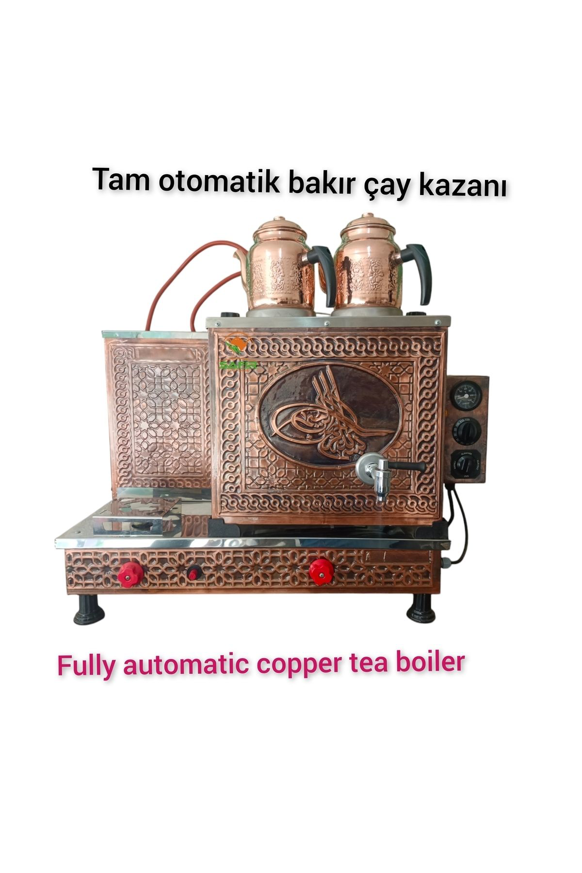 2 Demlikli Bakır Çay Ocağı Osmanlı Tuğra model Bakır Çay Kazanı E