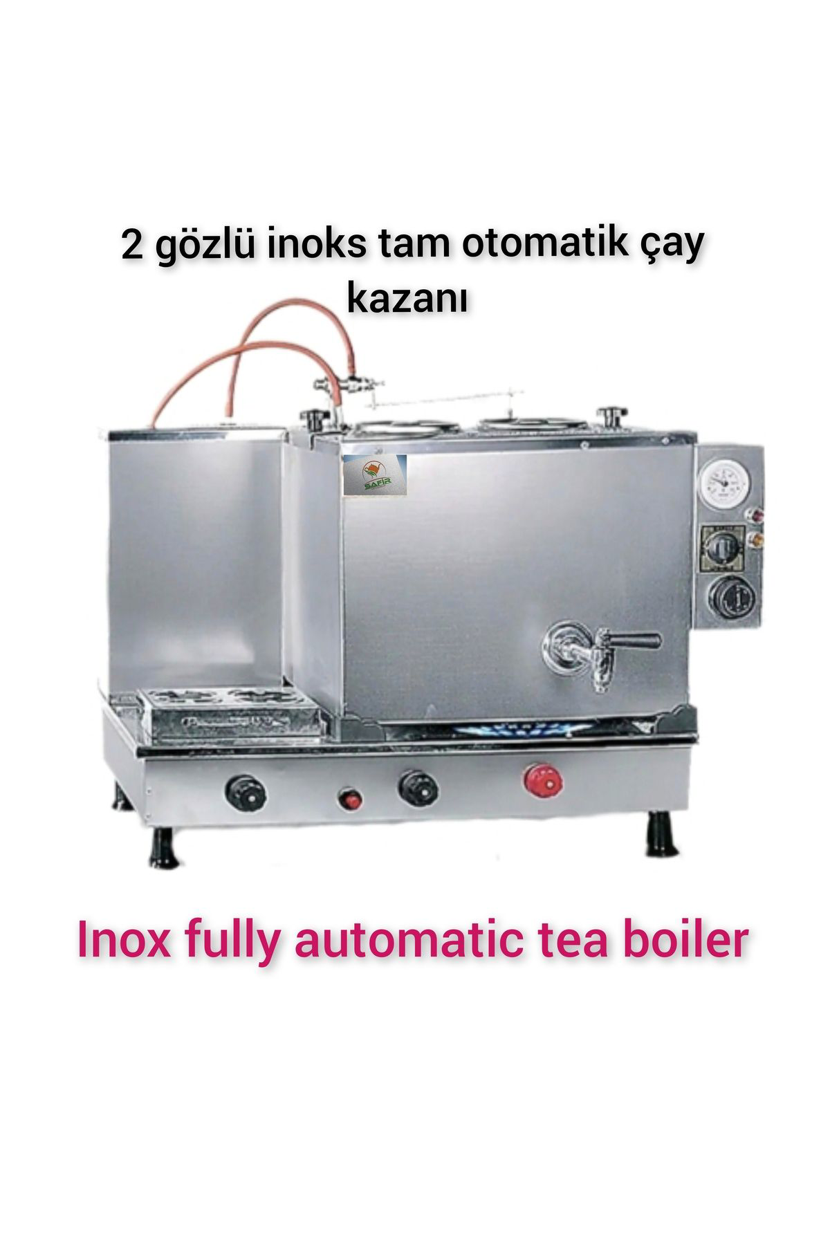 Safir Çay Kazanlari 2 Demlikli İnoks Çay Kazanı Elektrikli + Tüplü İnoks Çay Ocağı Ça
