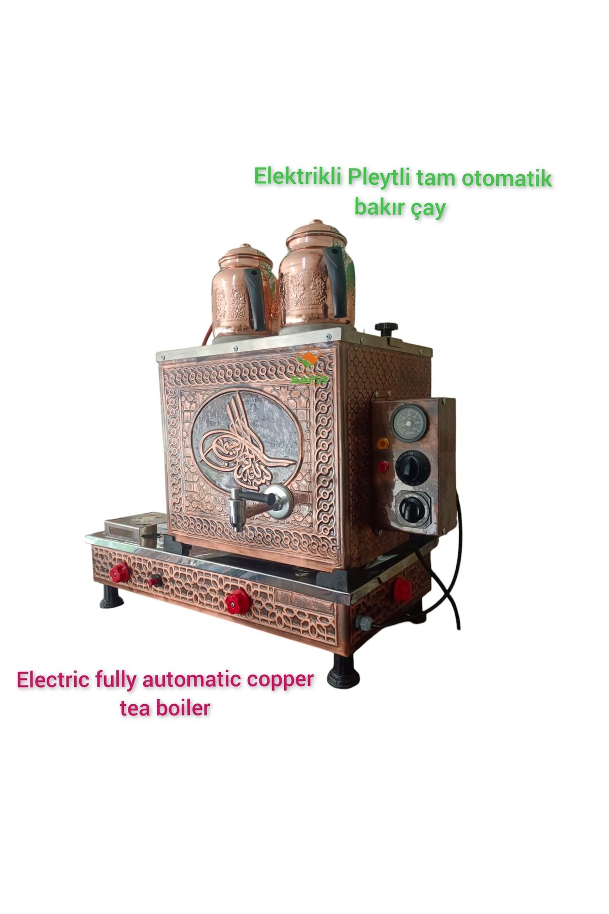 2 Demlikli Tam Otomatik Bakır Çay Kazanı Osmanlı Tuğra Model Elek