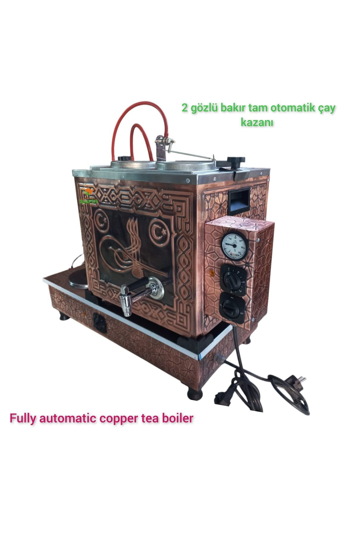 Safir Çay Kazanlari 2 Gözlü Bakır Tam Otomatik Çay Kazanı Gaz Emniyet Kilit Sistemli 