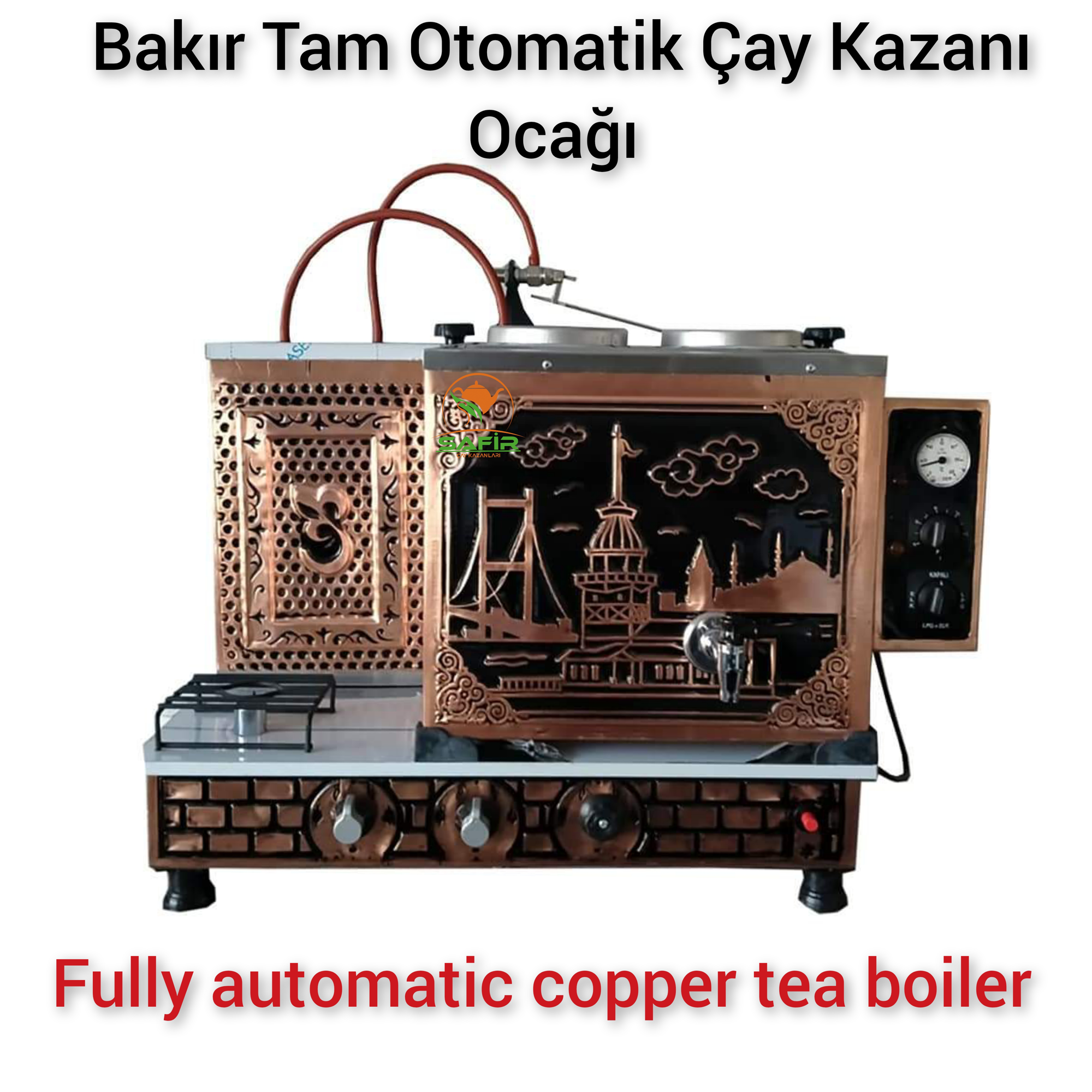 Safir Çay Kazanlari 2 Gözlü Bakir Tam Otomatik Çay Kazani Boğaziçi Model Tüplü Çay Ocaği Çay Semaveri Çay Makinesi