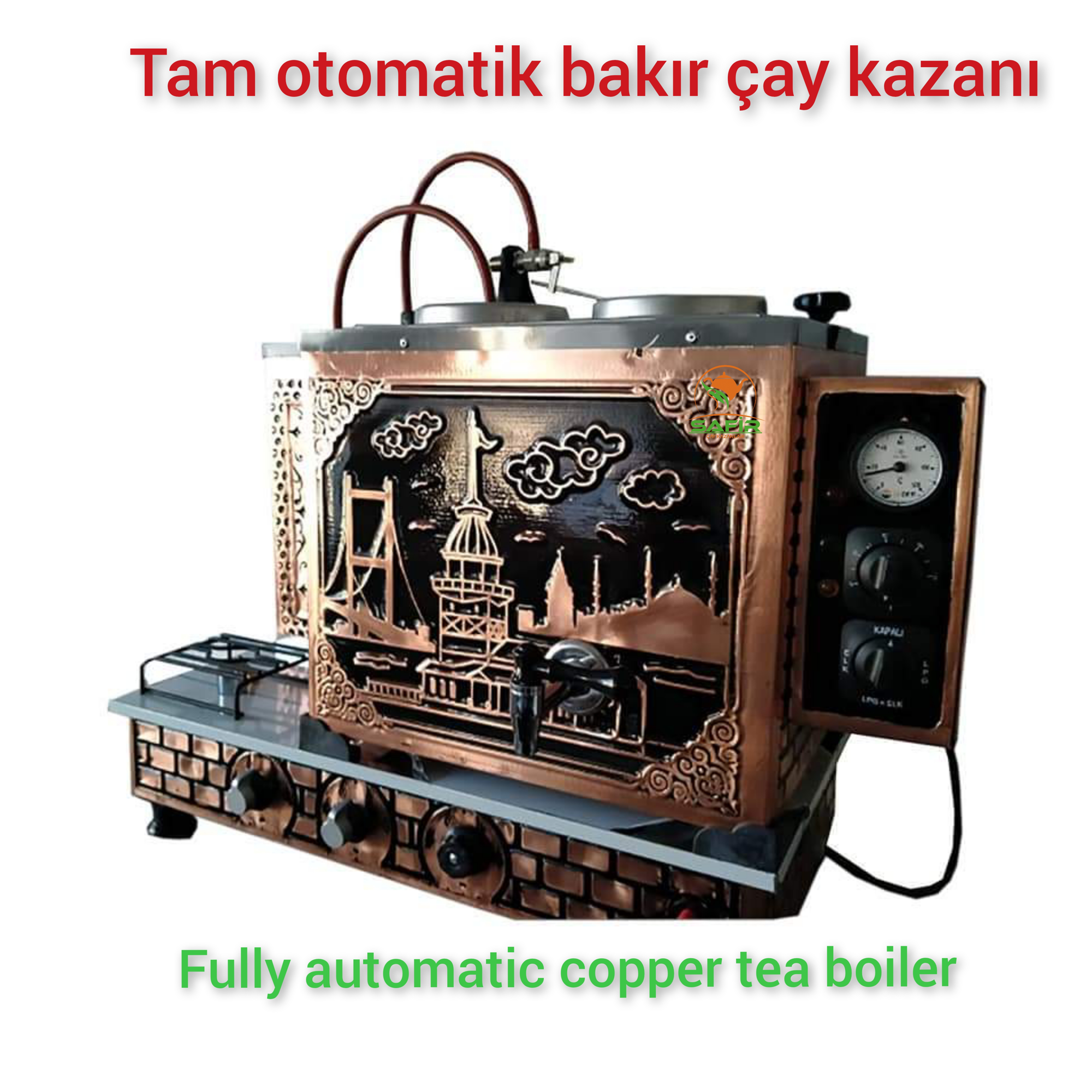 Safir Çay Kazanlari 2 Gözlü Bakir Tam Otomatik Çay Kazani Boğaziçi Model Tüplü Çay Ocaği Çay Semaveri Çay Makinesi